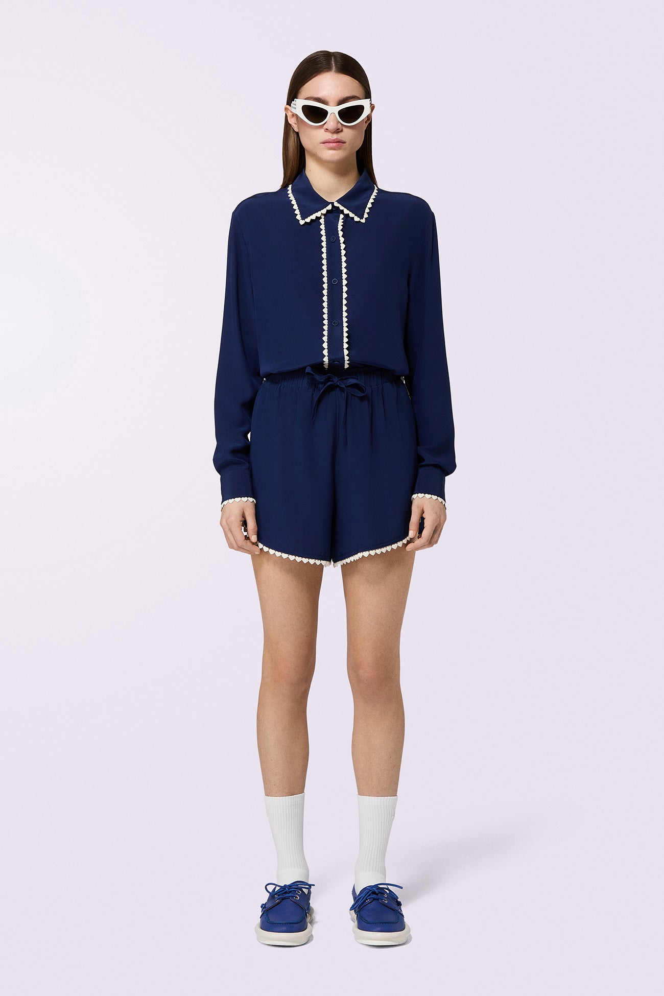 Heart Trim Shirt Navy