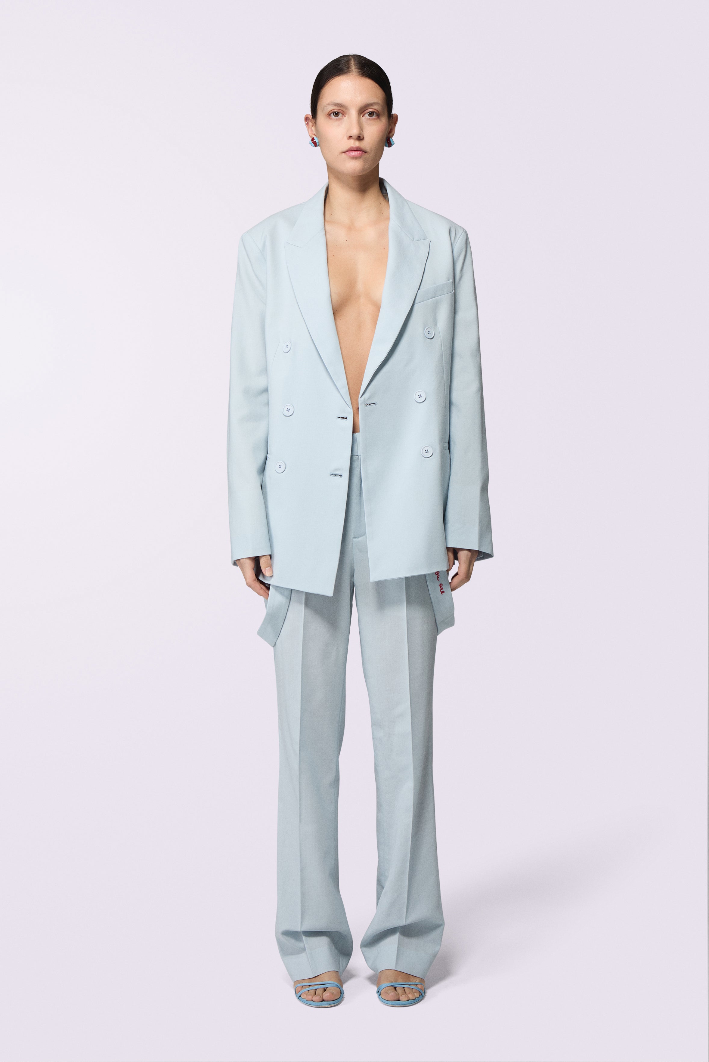 Embroidered Suspender Trousers Blue