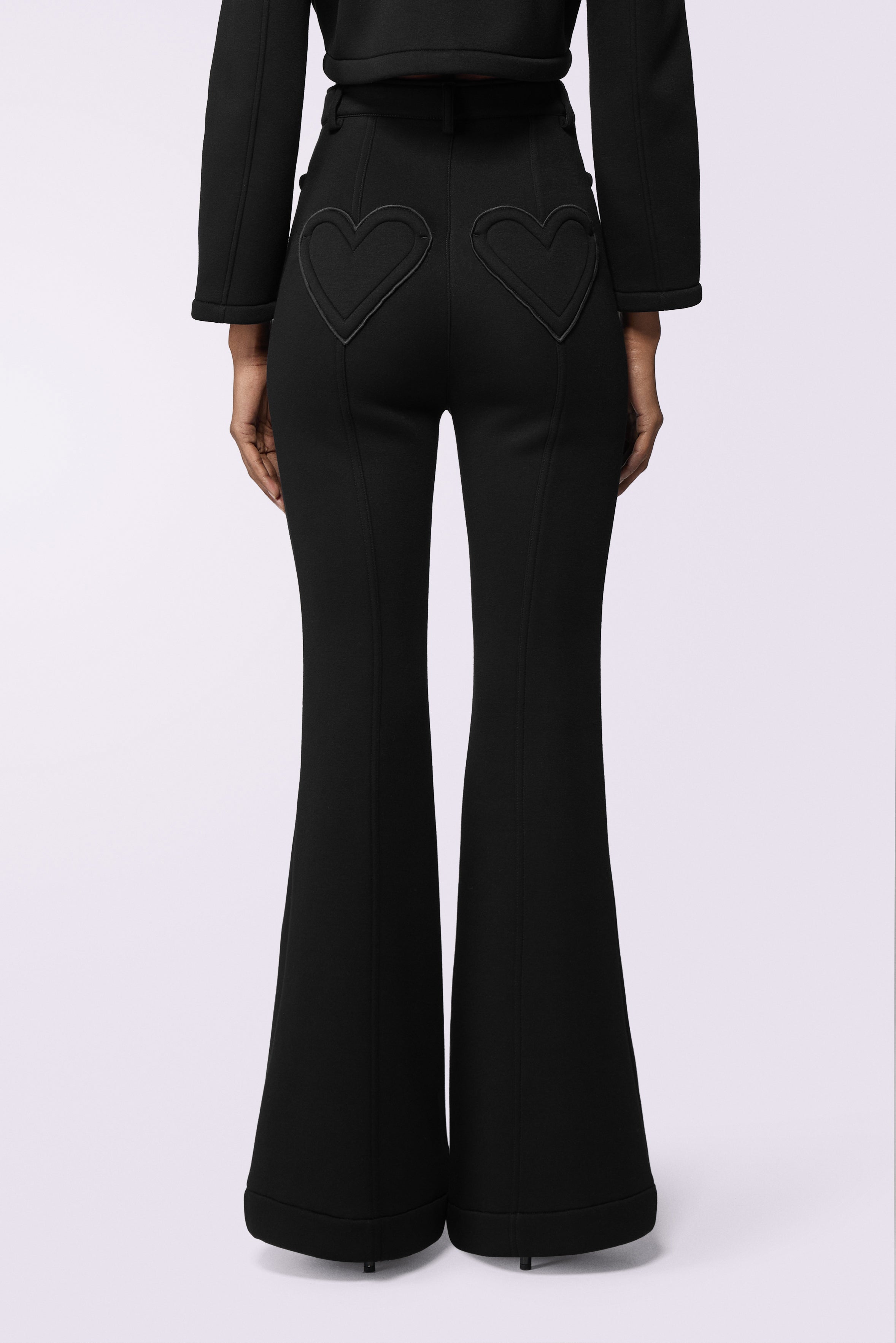 Heart Neoprene Flare Trousers Black