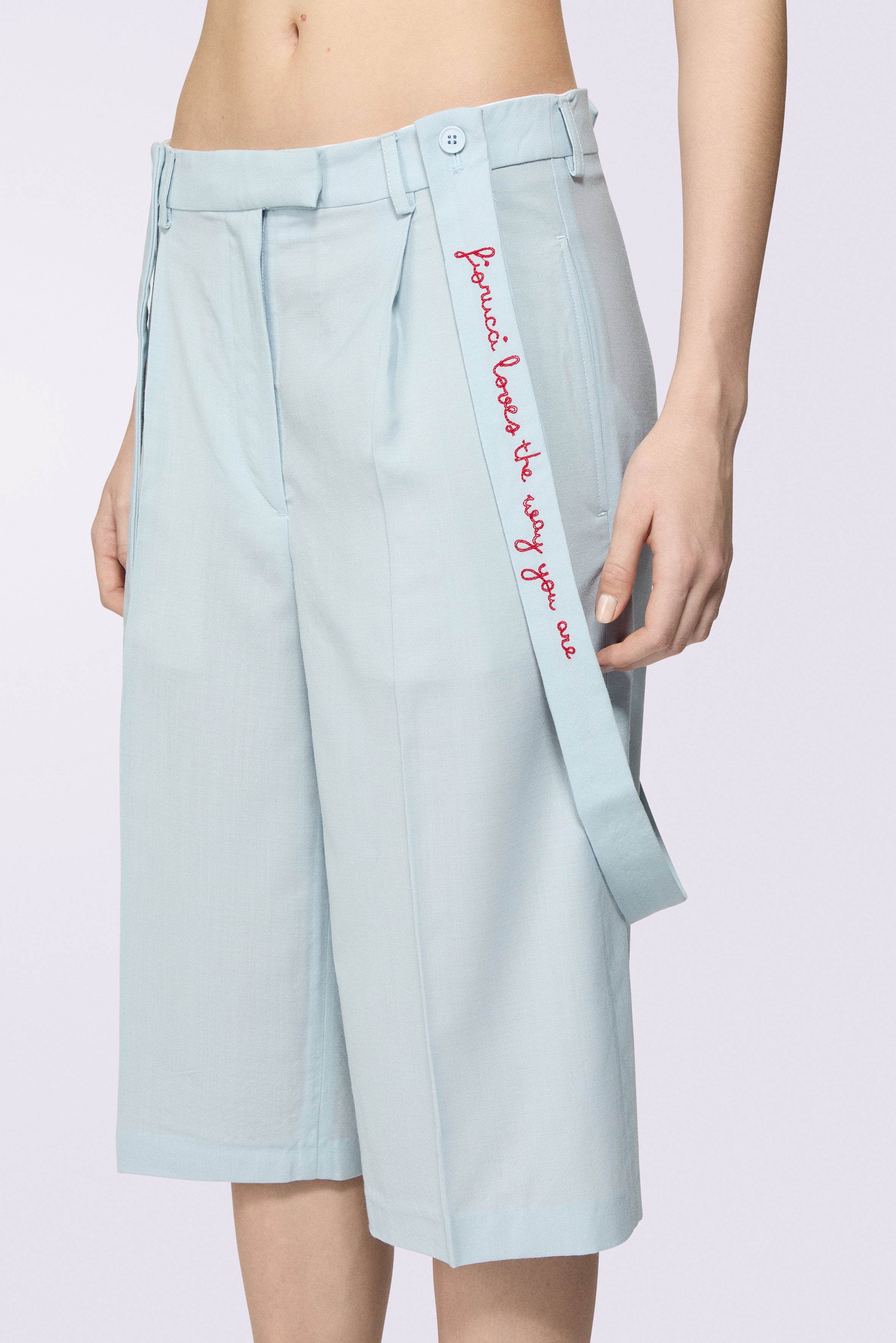 Embroidered Suspender Shorts Blue