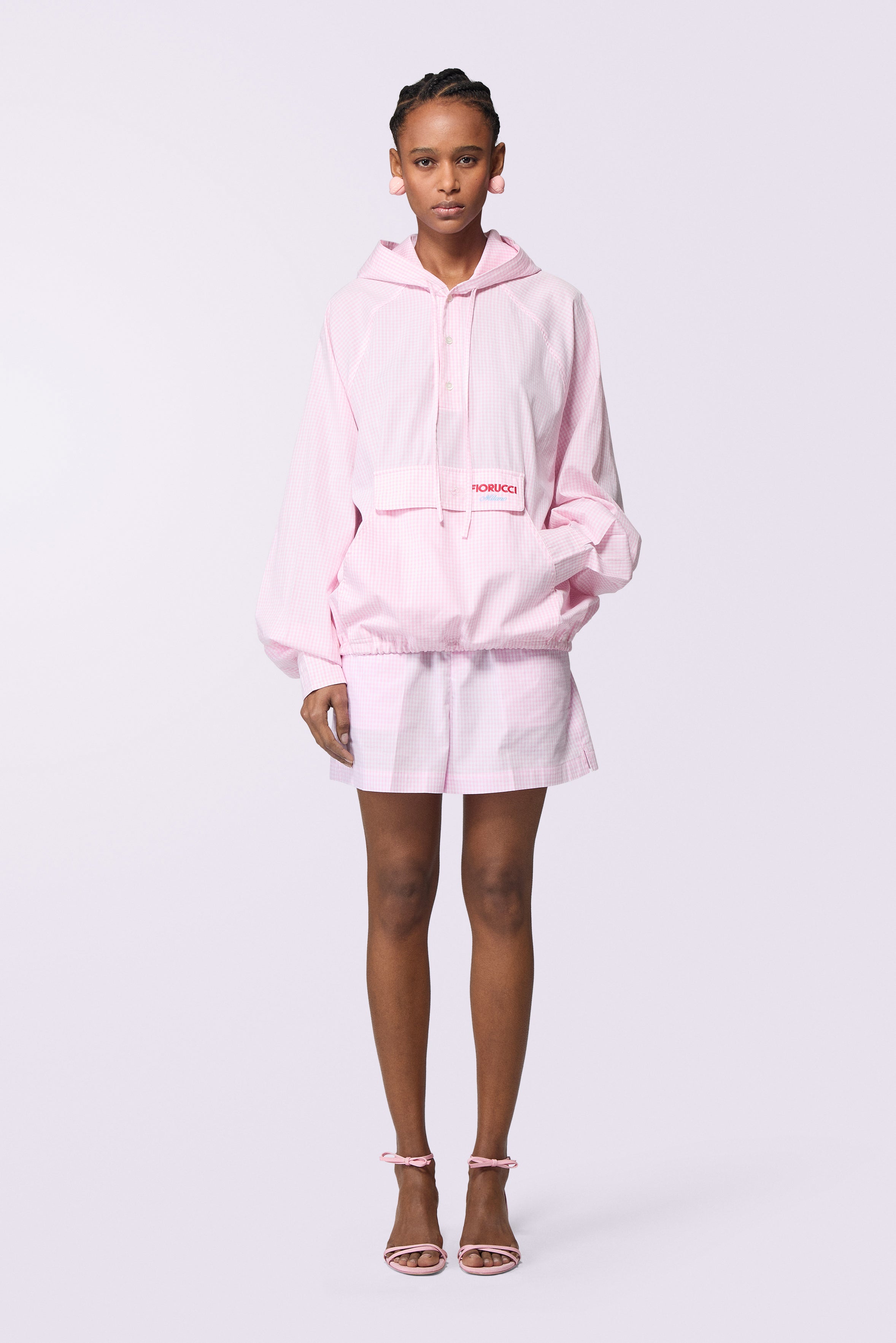 Gingham Logo Hoodie Shirt Pink