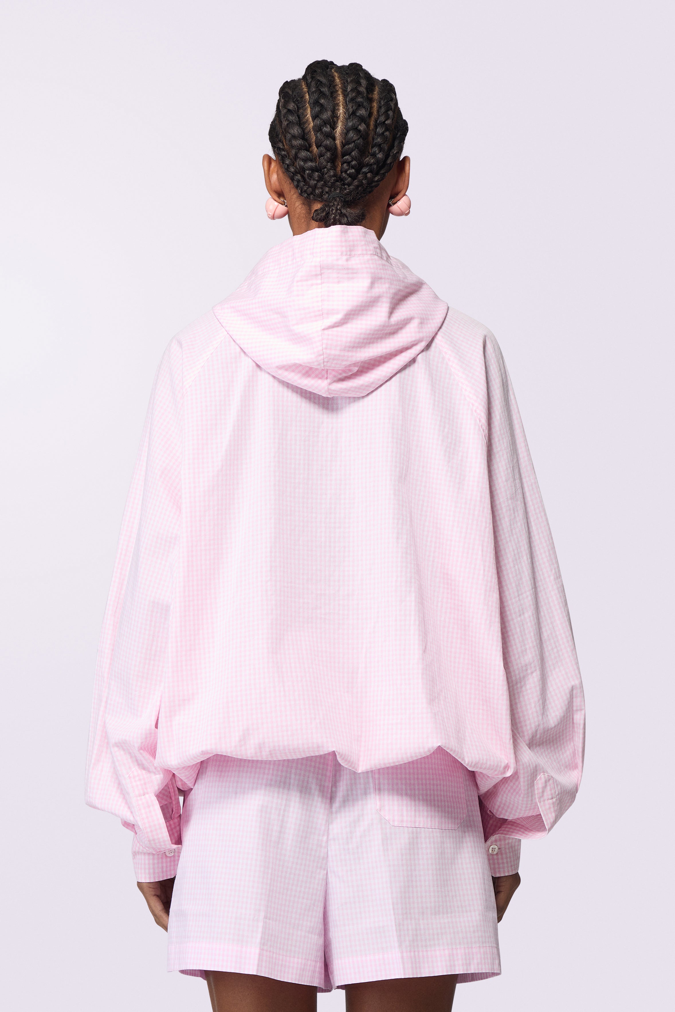 Gingham Logo Hoodie Shirt Pink