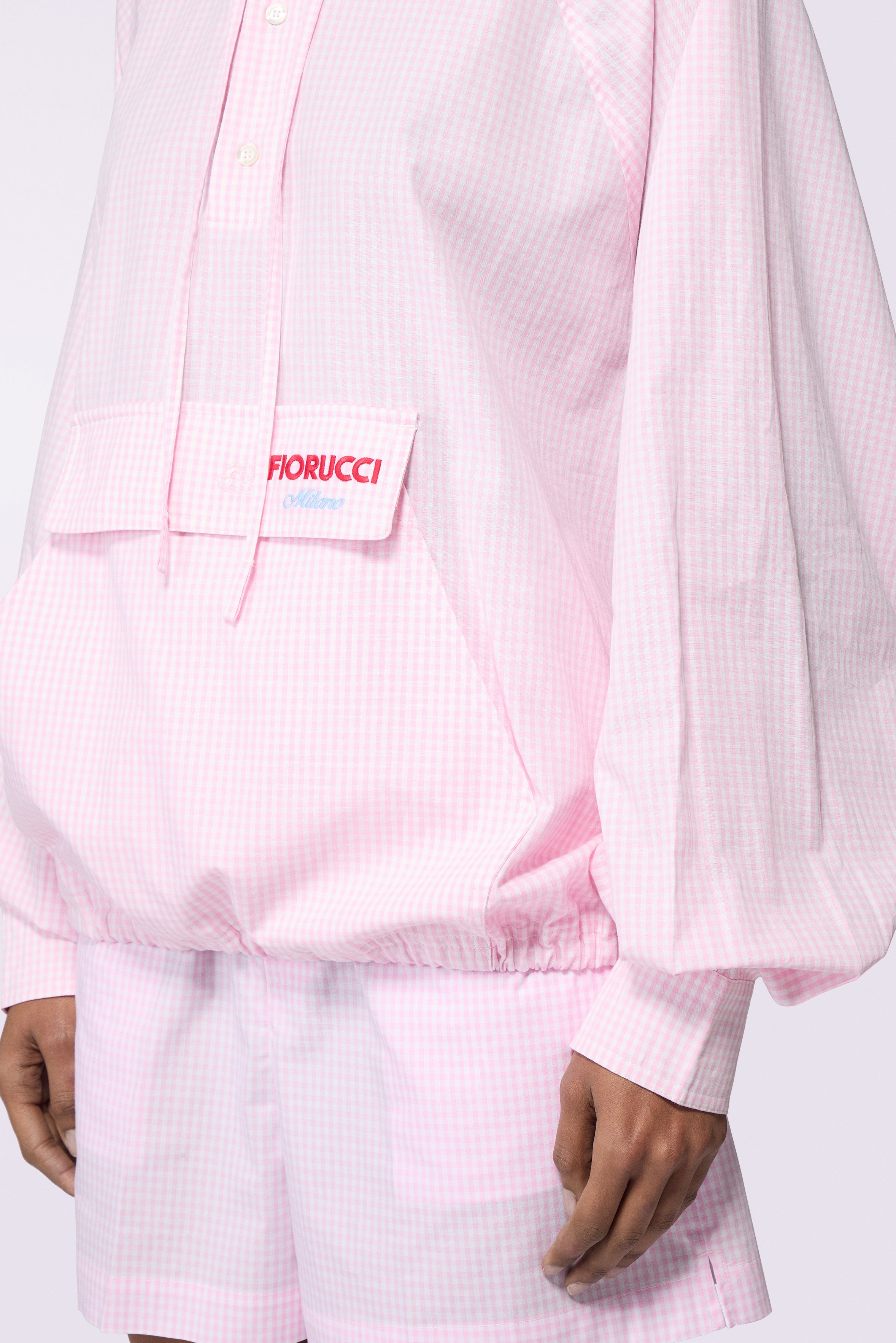 Gingham Logo Hoodie Shirt Pink
