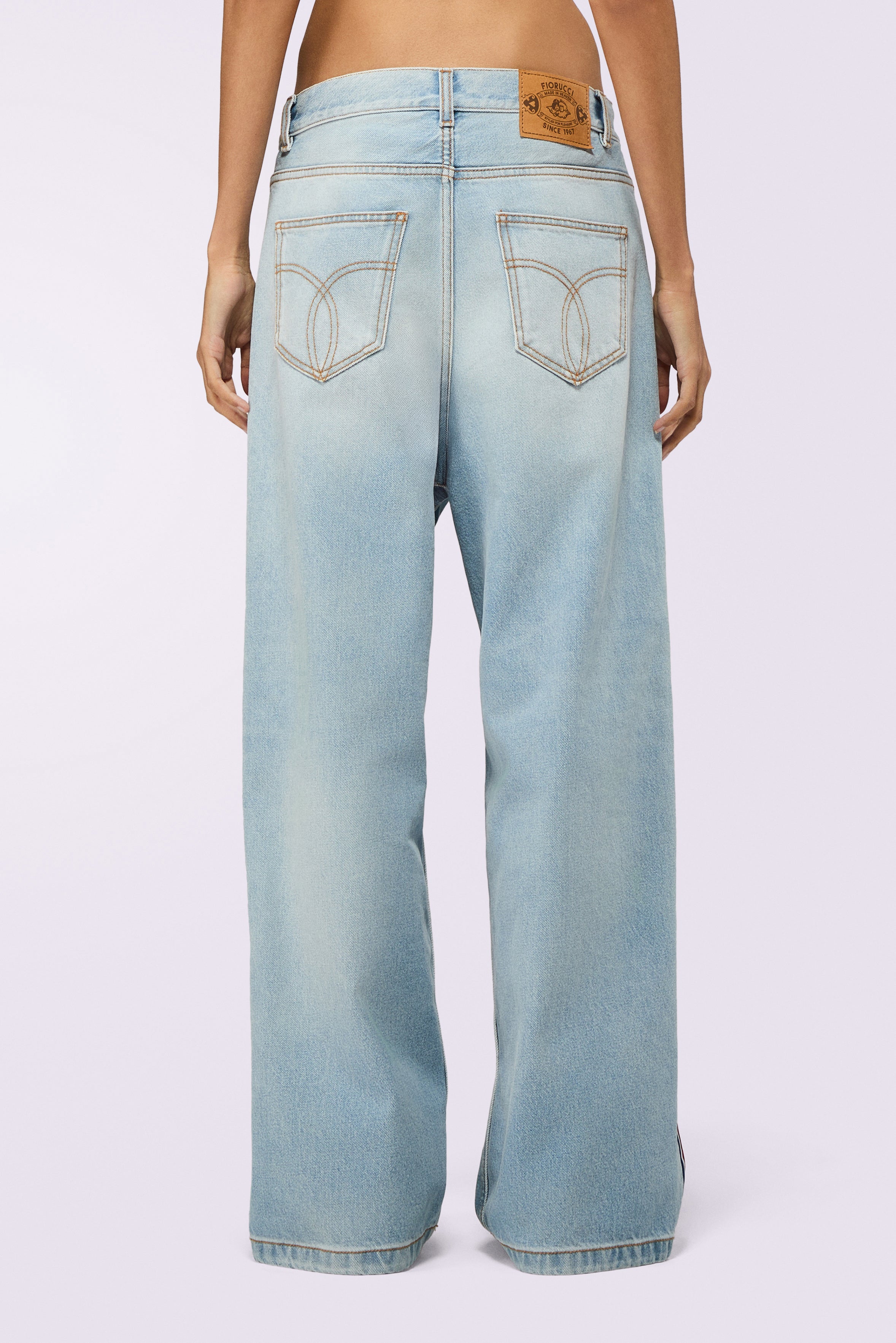 Tricolor Stripe Baggy Jeans Light Blue