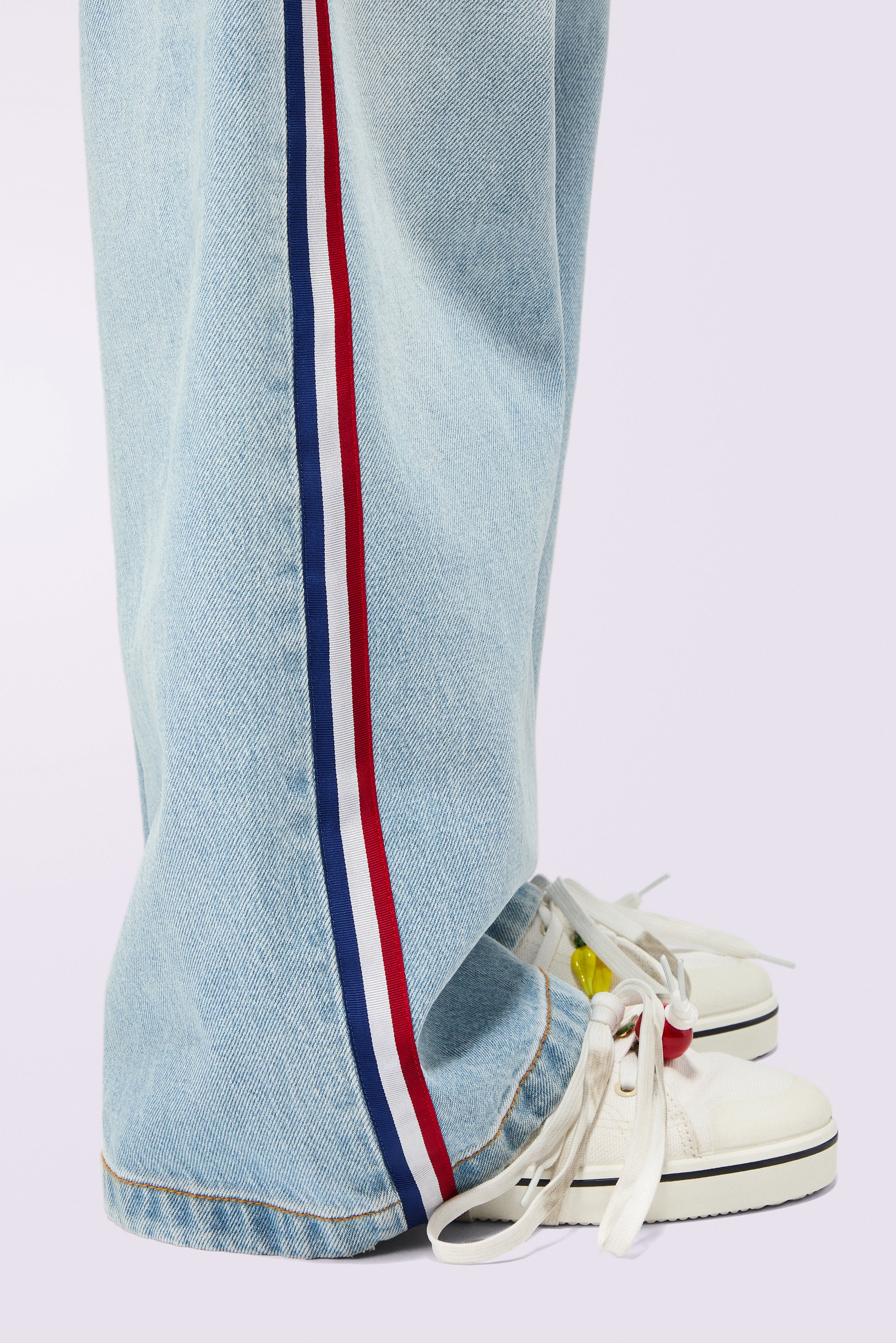 Tricolor Stripe Baggy Jeans Light Blue