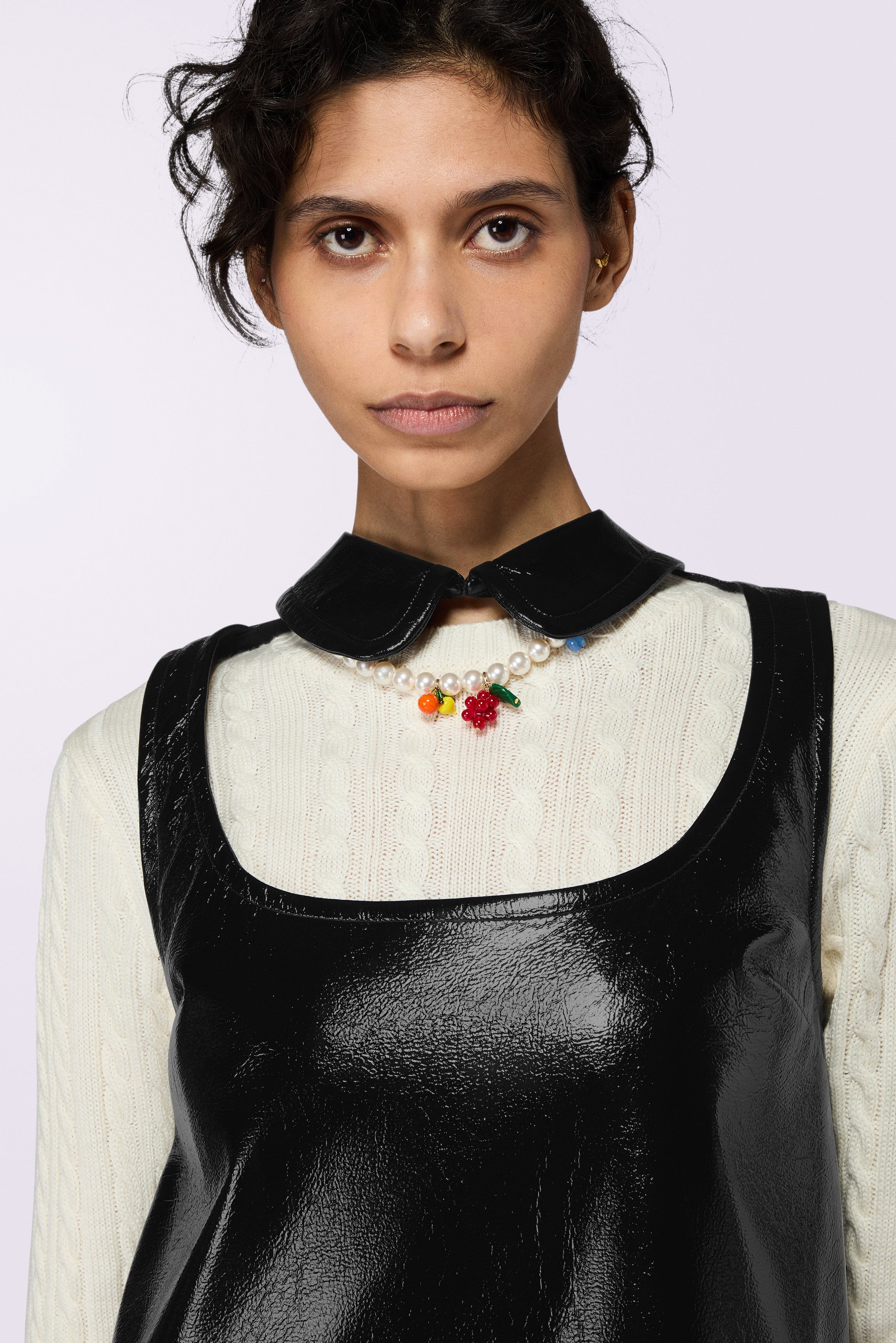 Collar Cutout Vinyl Mini Dress Black