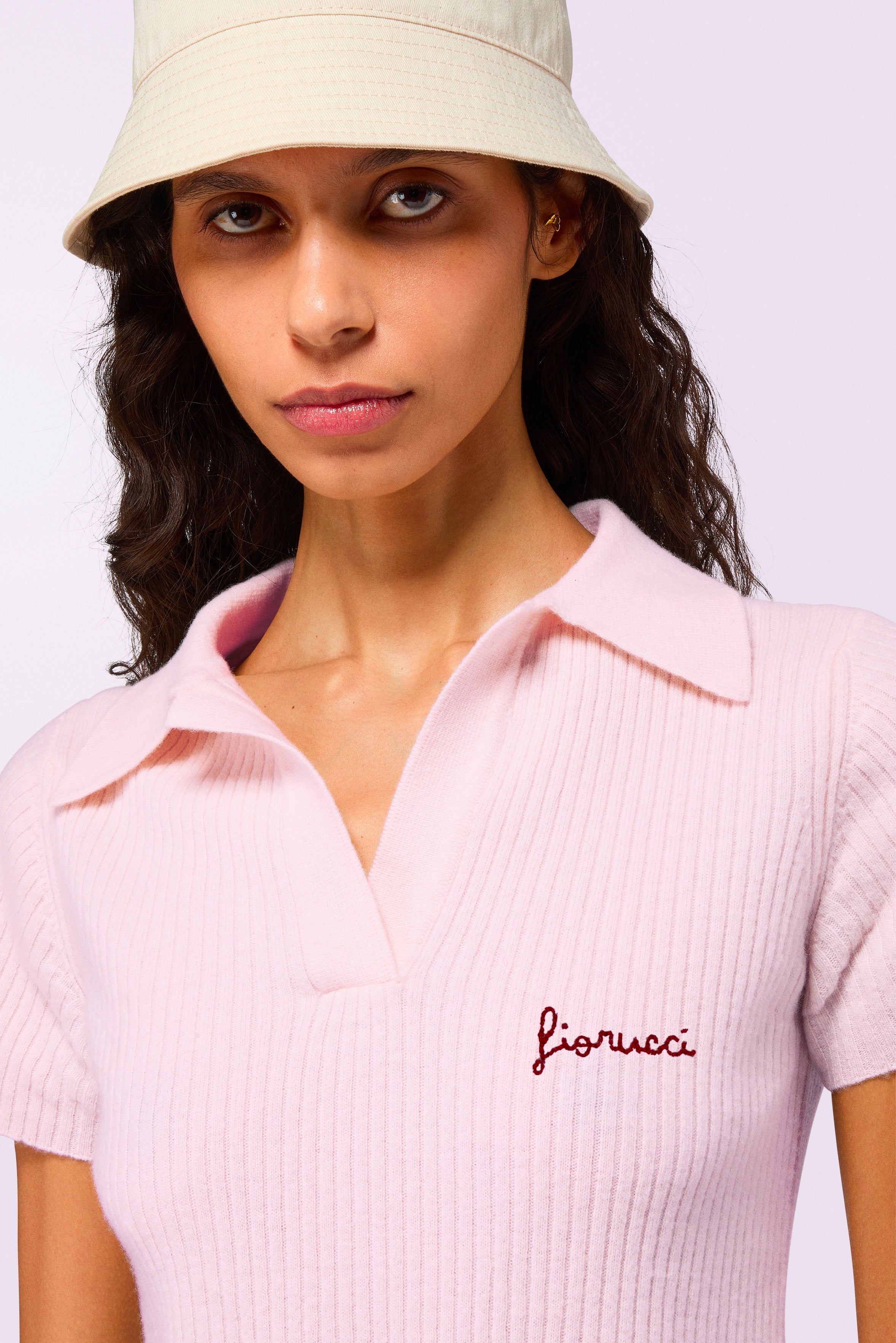 Embroidered Knit Polo Shirt Pink