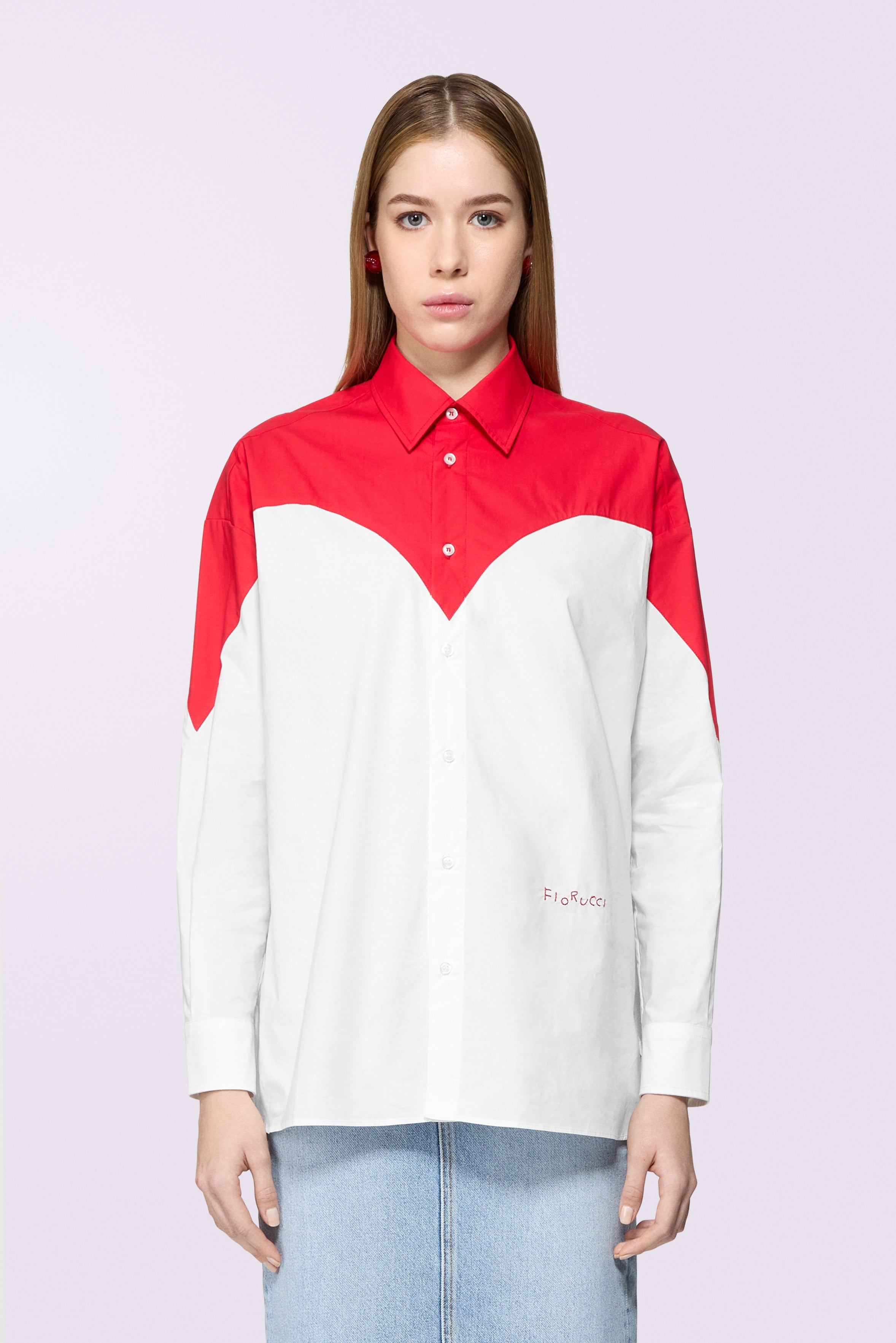 Embroidered Heart Shirt Red