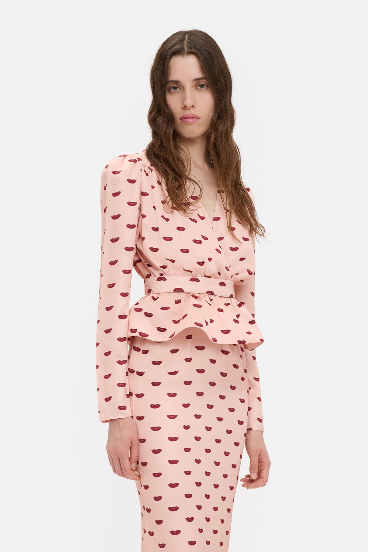 Lips Peplum Midi Dress