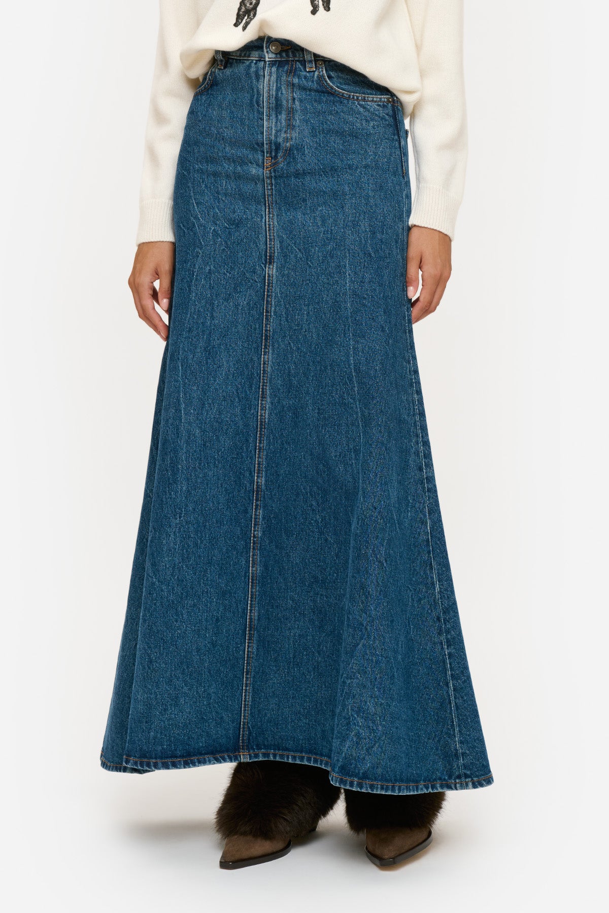 Gonna Lunga Denim a Trapezio