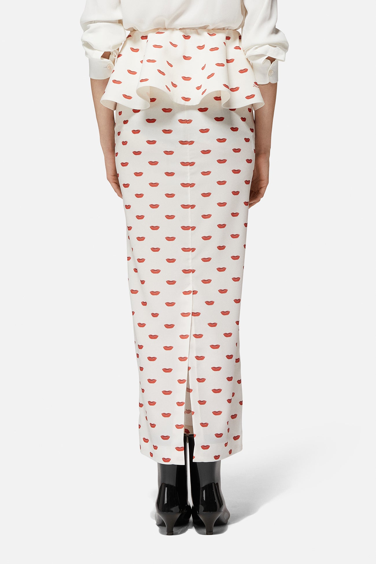 Lips Peplum Midi Skirt