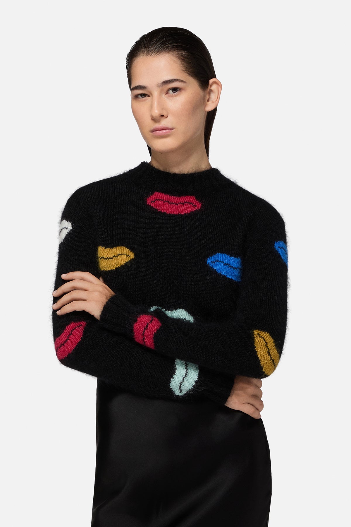Lips Mohair Cropped Sweater