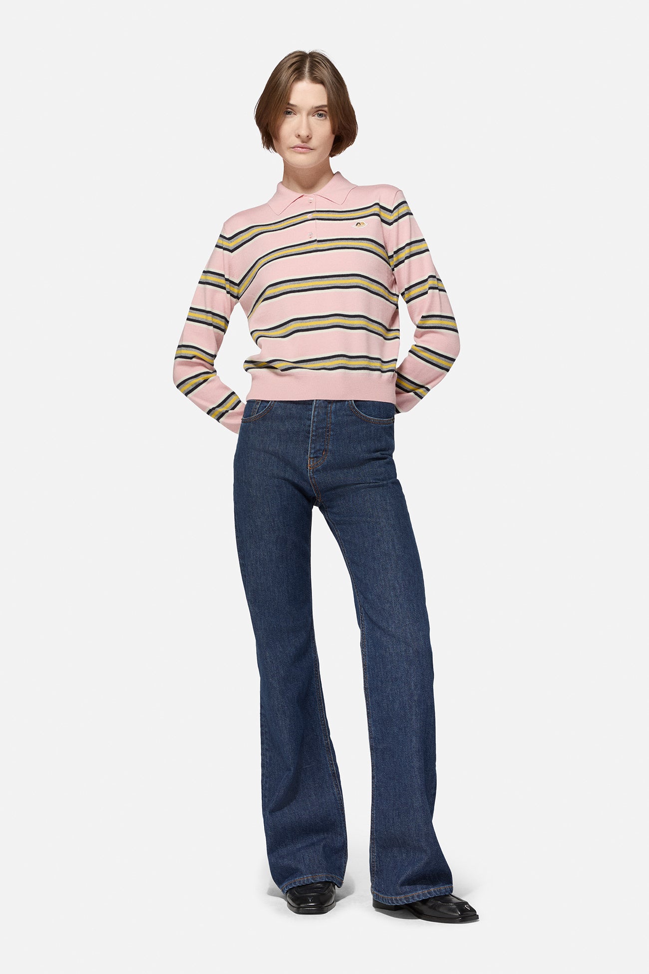 Striped Angels Patch Polo Sweater