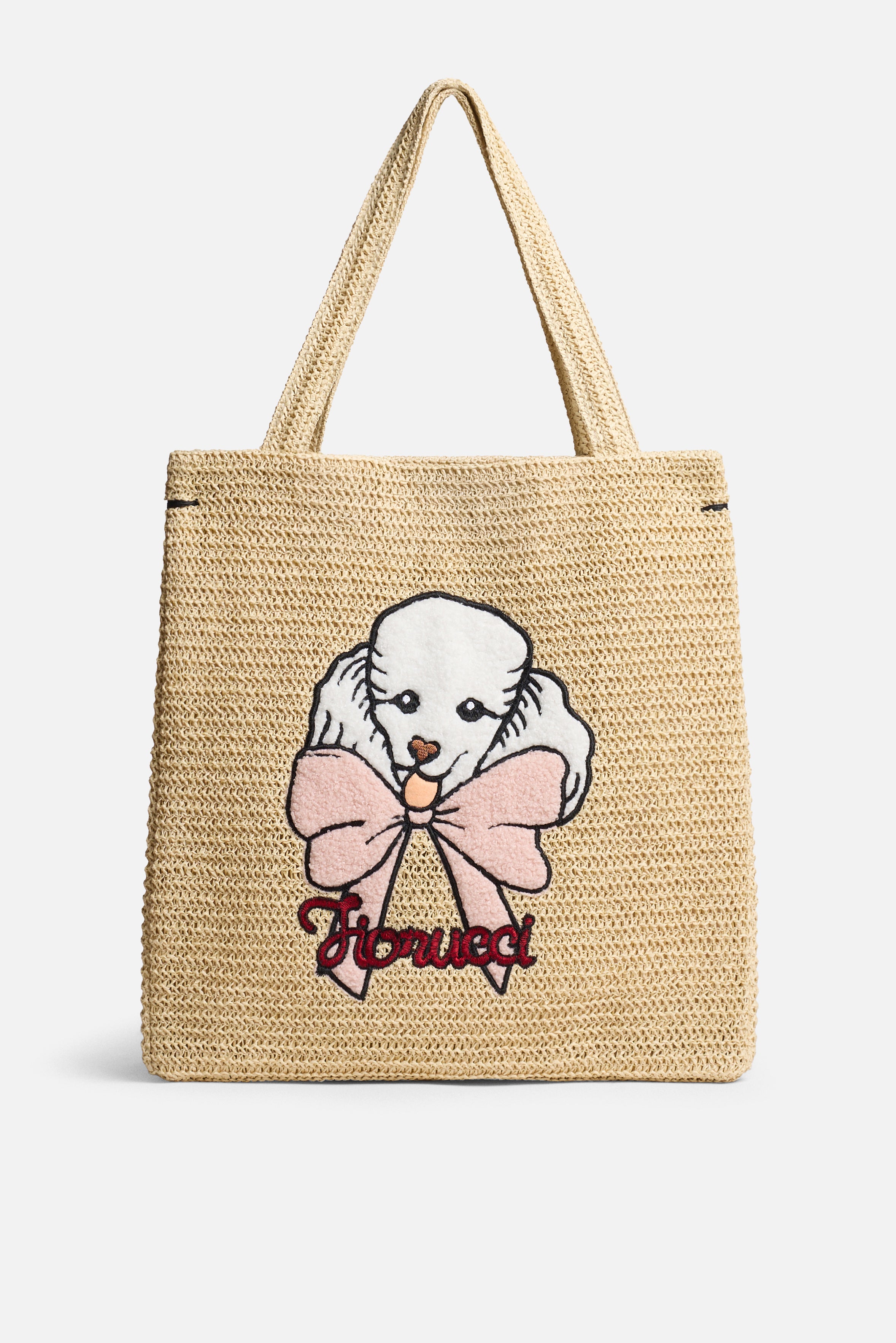 Poodle Raffia Tote Bag Beige