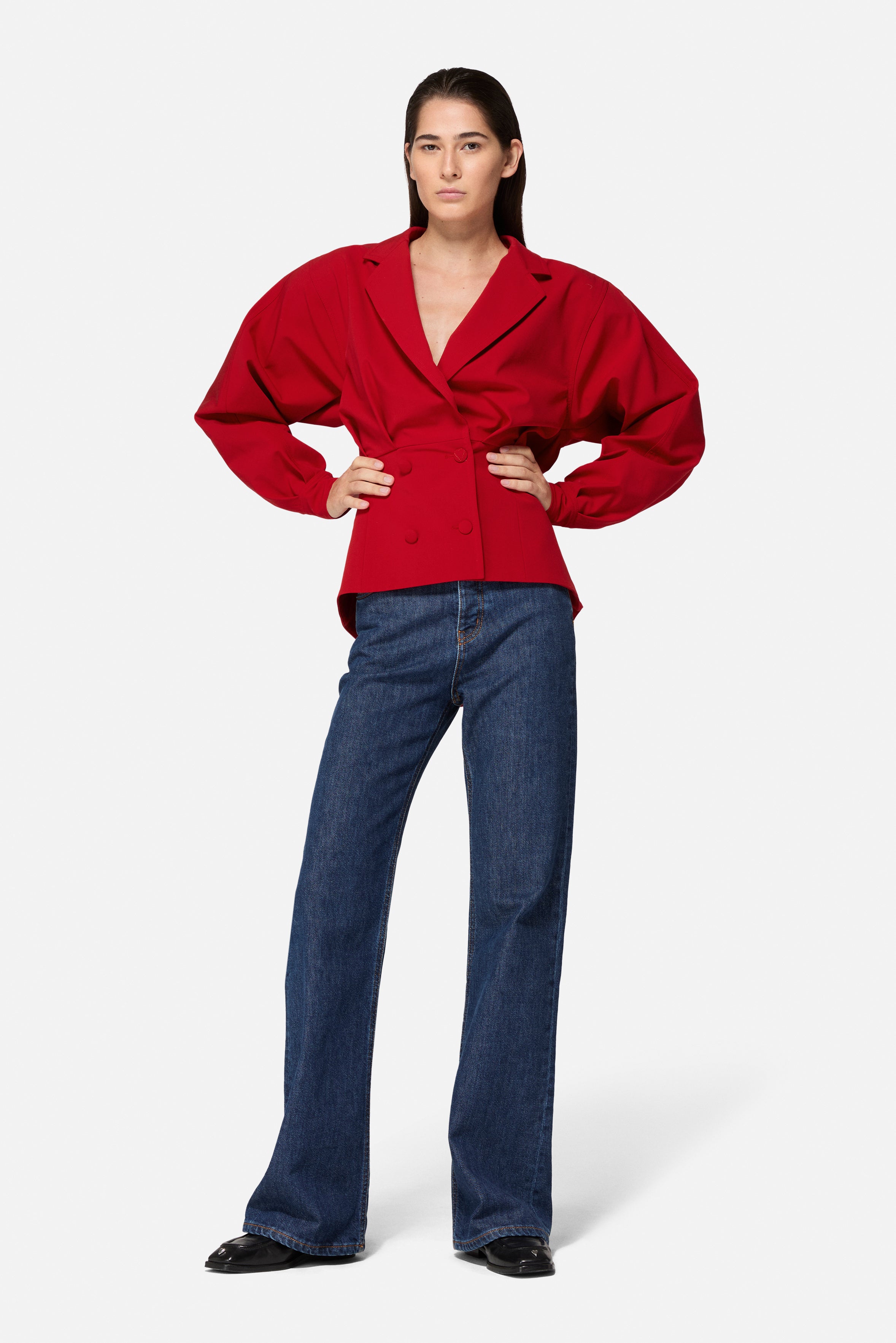 Puff Sleeve Cropped Blazer Red