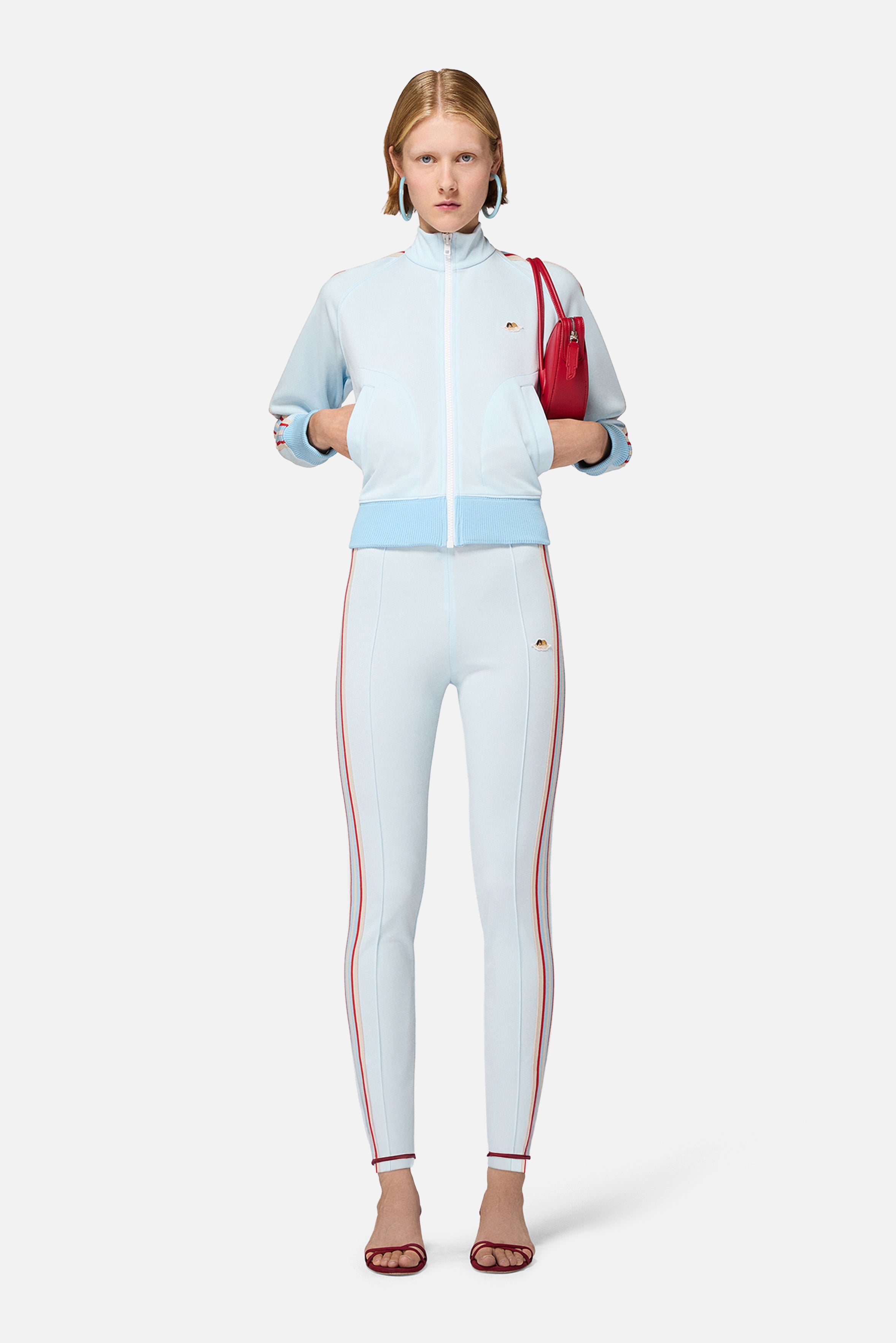 Stripe Angels Patch Leggings Light Blue