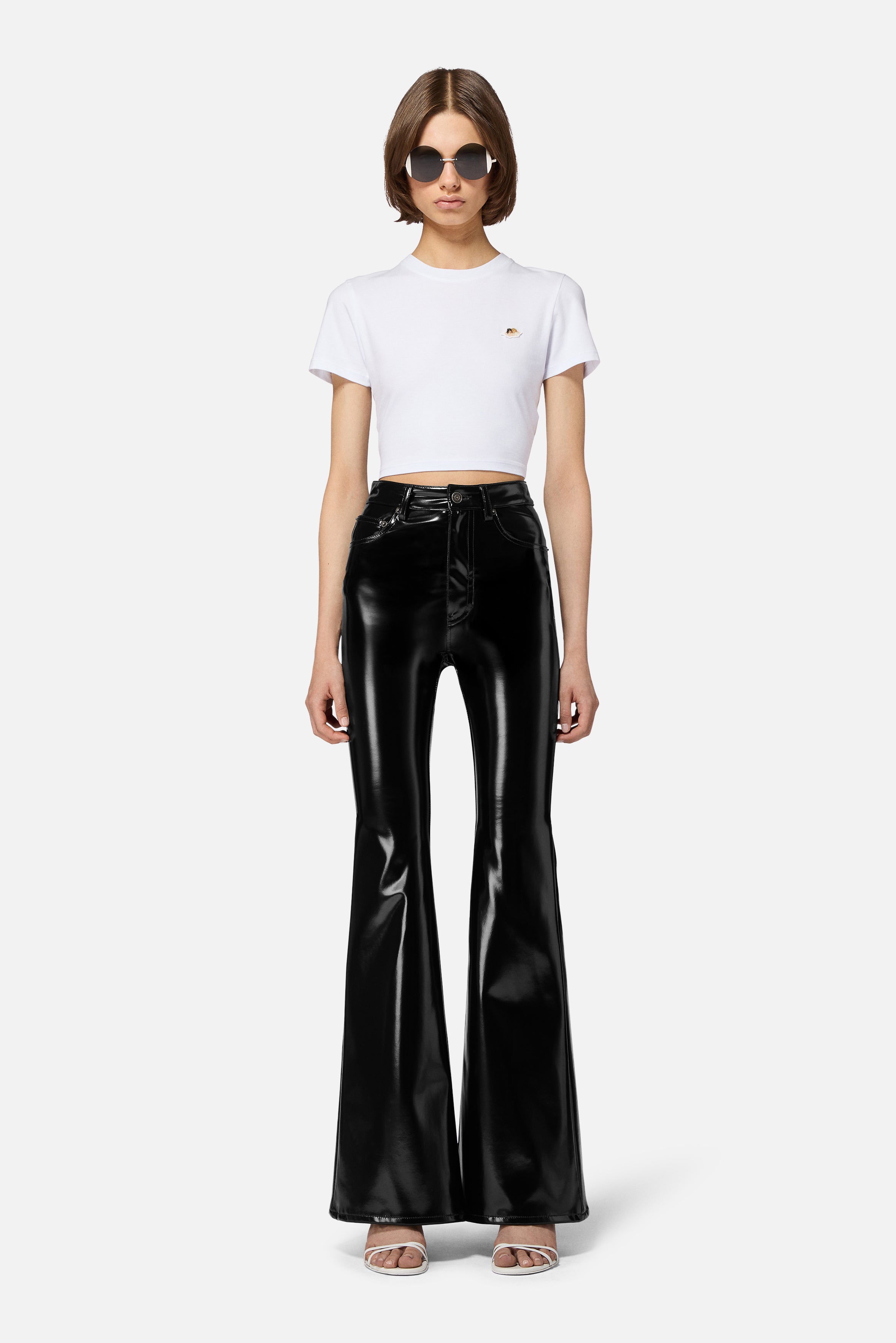 Vinyl Flared Trousers Black