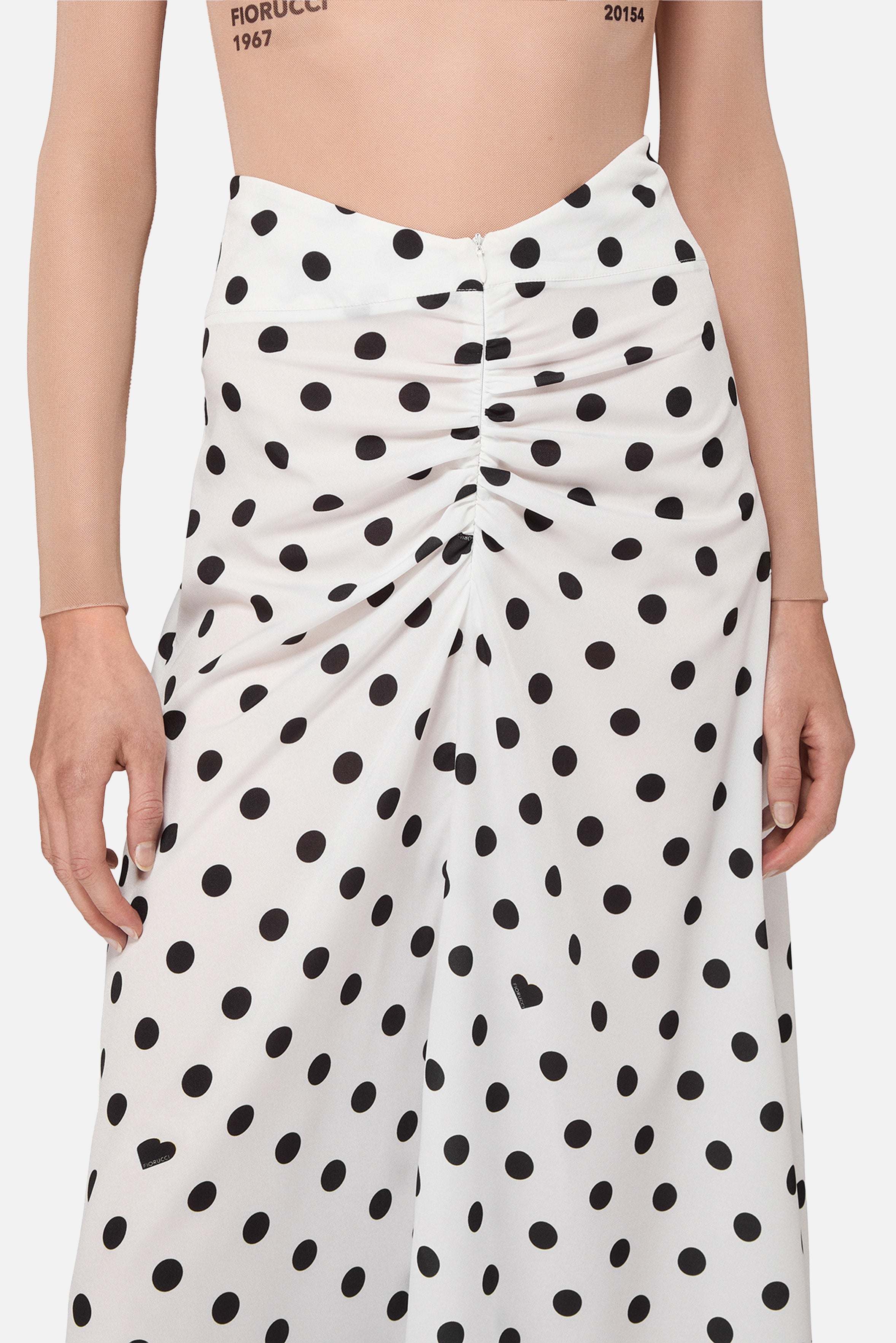 Polka Dot Gathered Midi Skirt White
