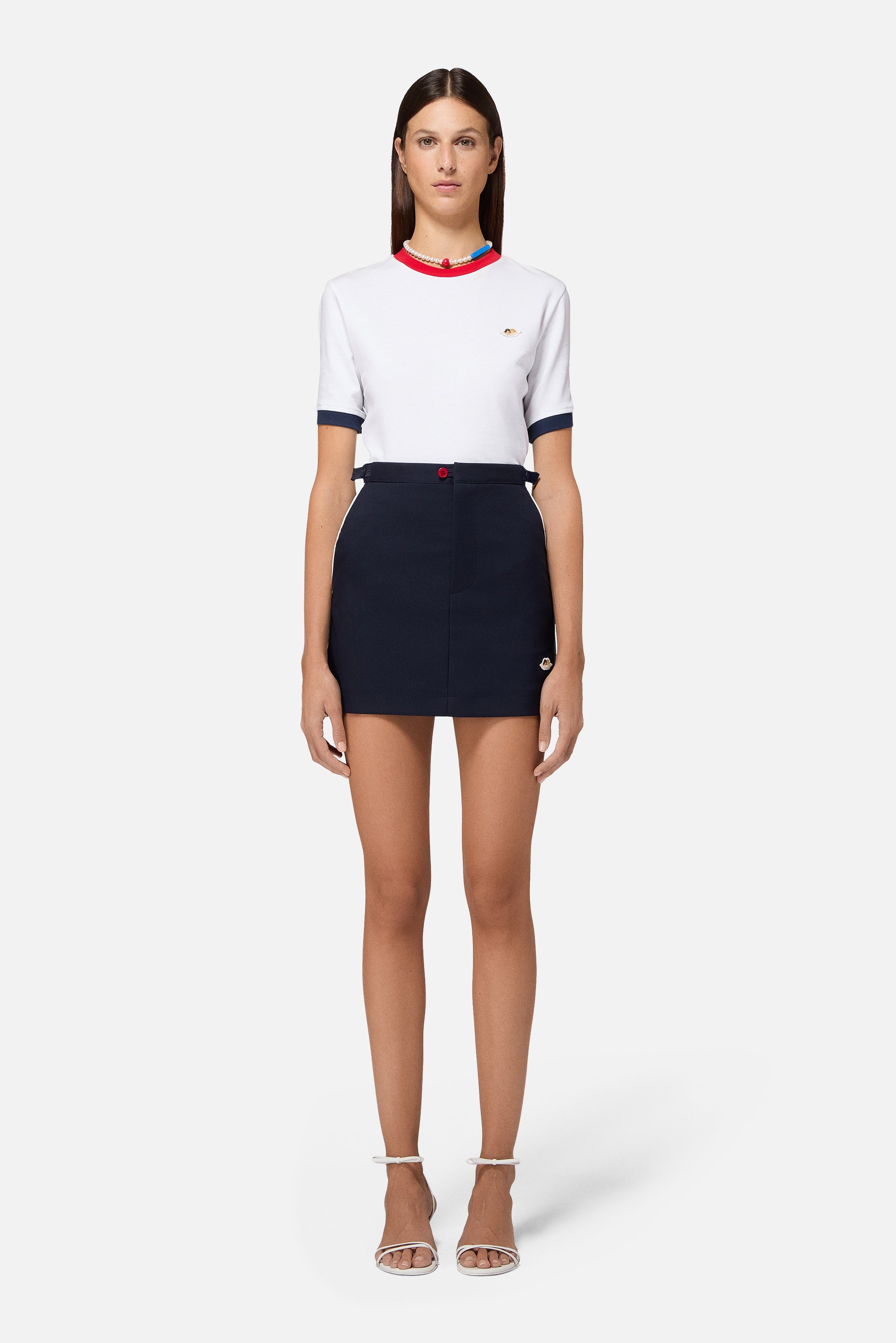Angels Patch Contrast Piping Skirt in navy