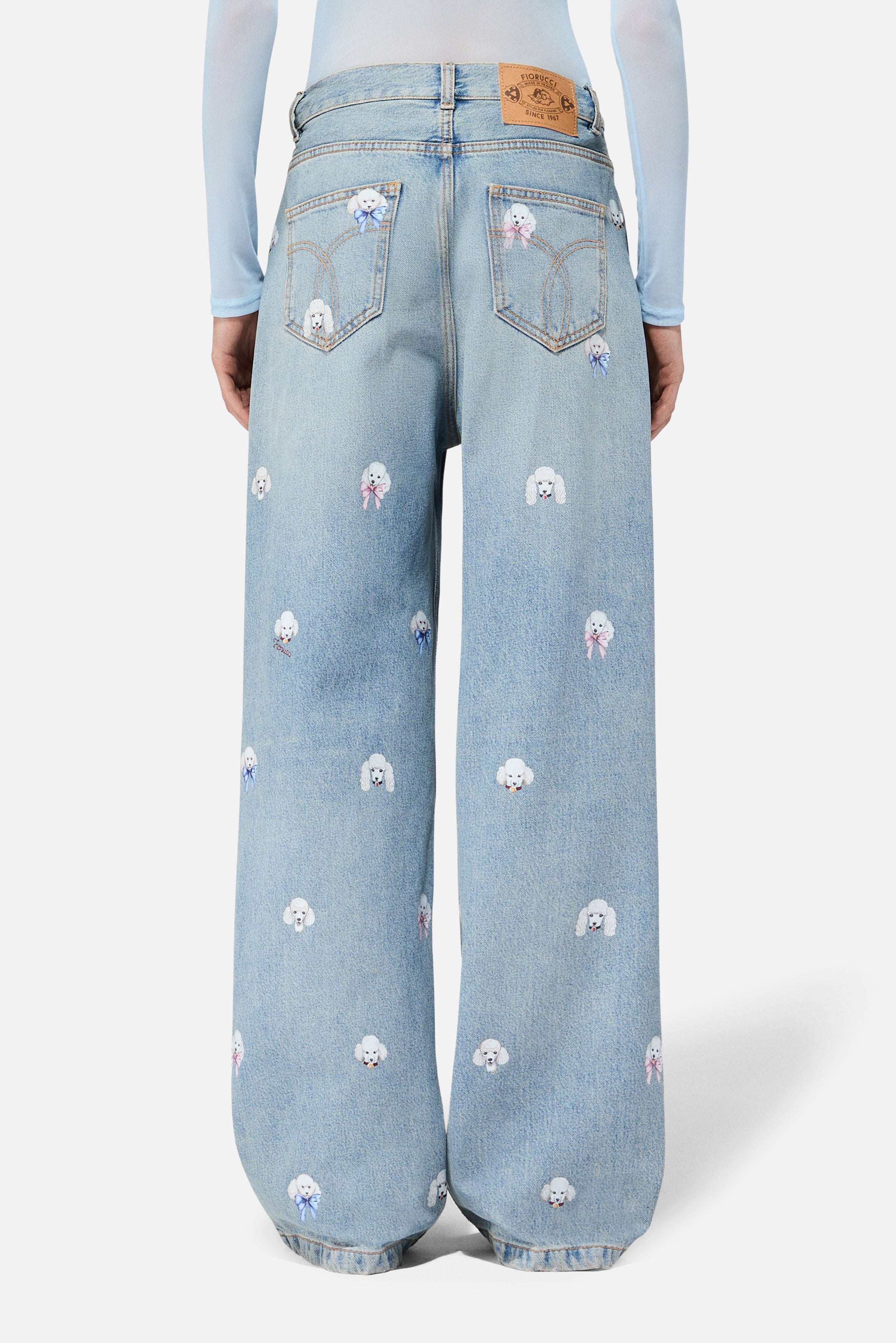 Poodle Print Baggy Jeans Light Blue