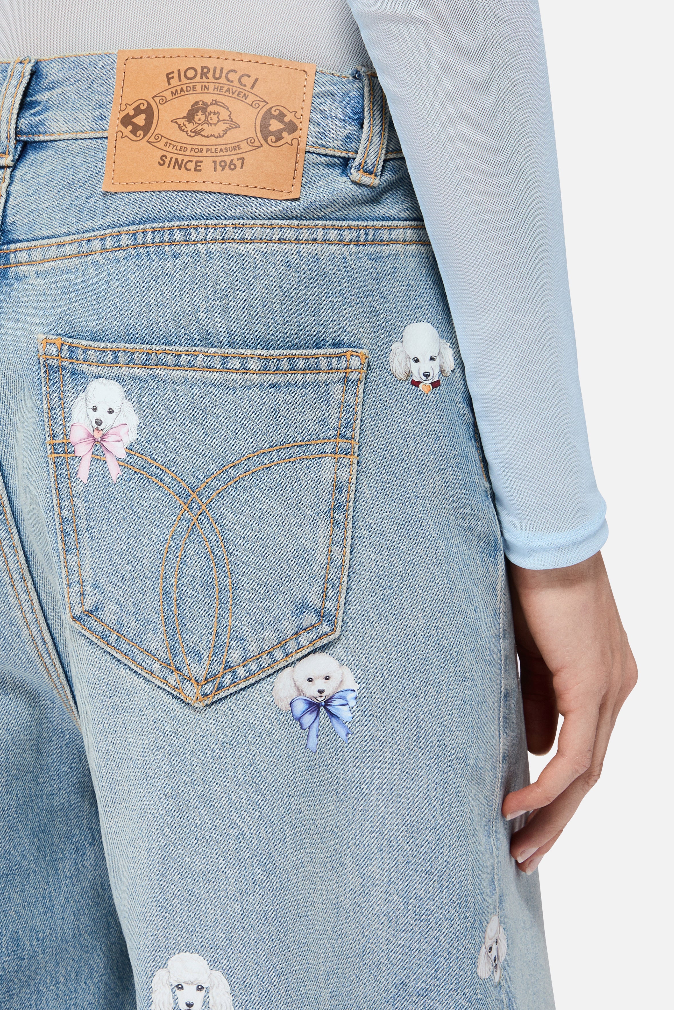 Poodle Print Baggy Jeans Light Blue