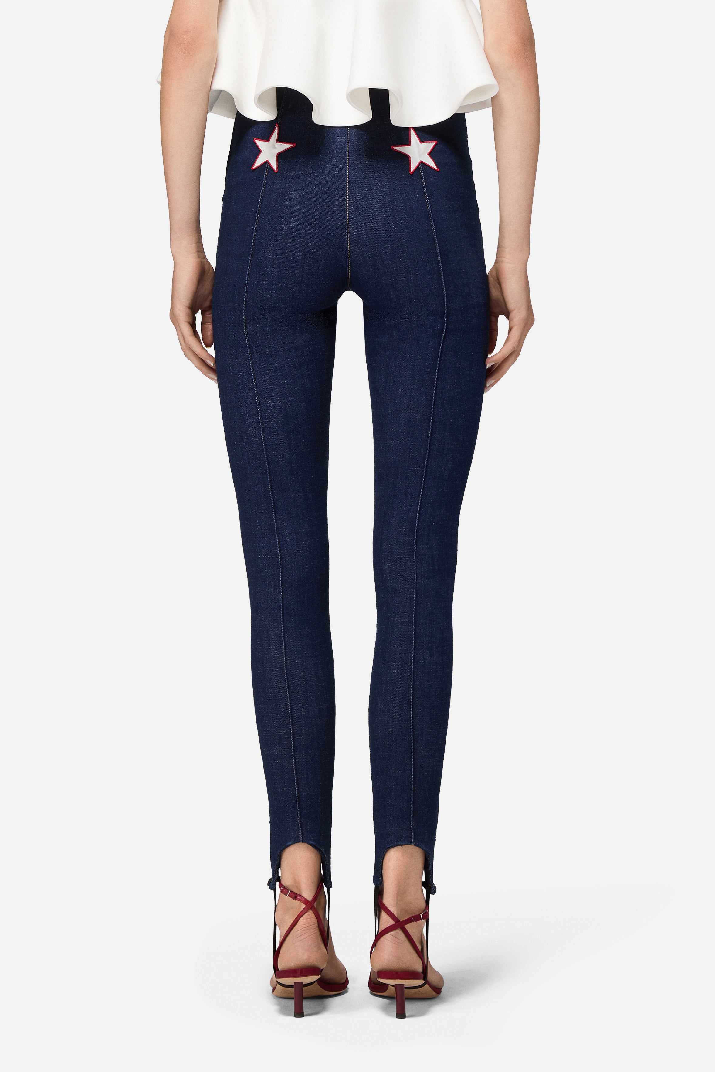 Double Star Patch Denim Leggings Navy