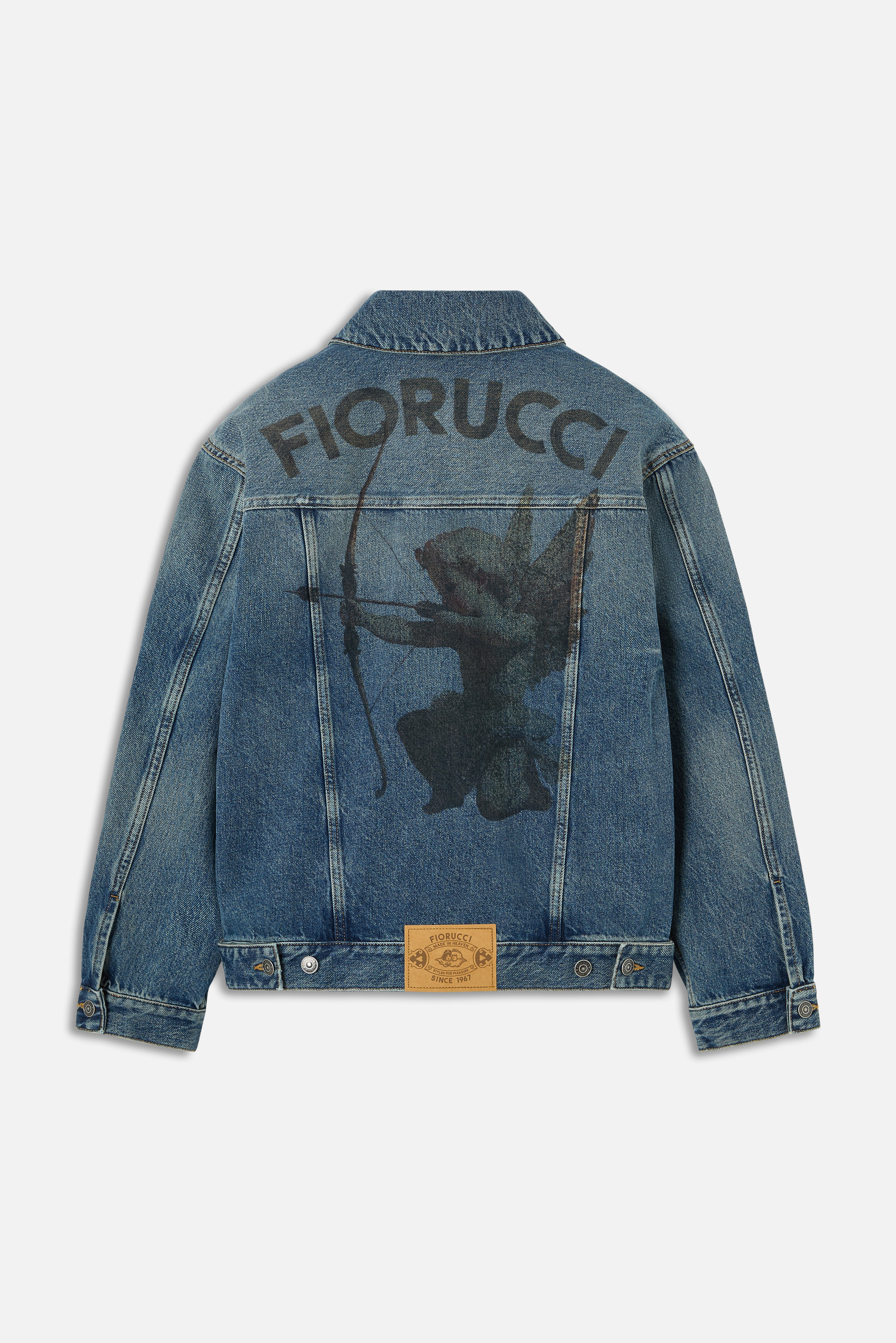 Rock Cupid Print Denim Jacket Mid Blue