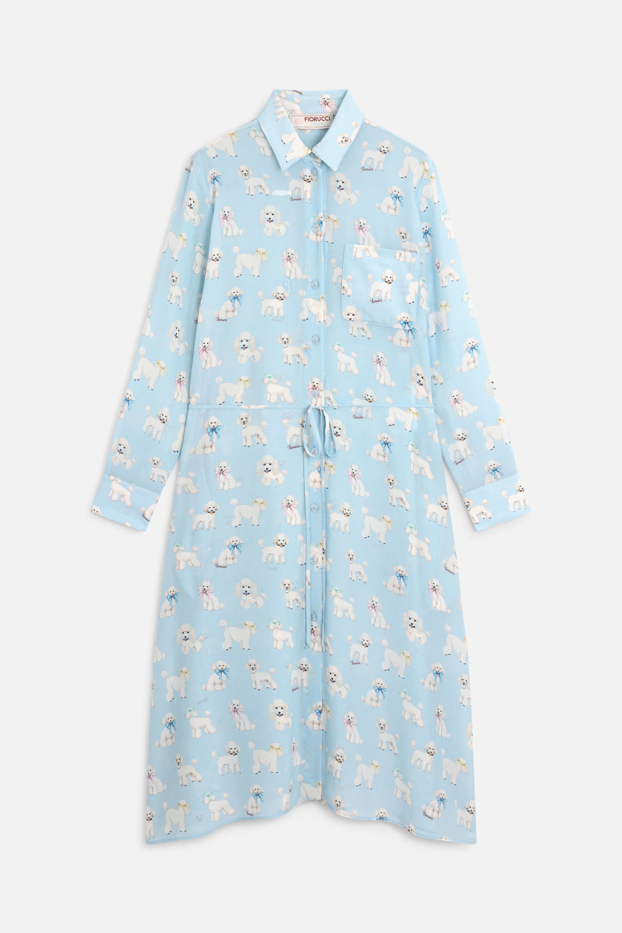 Poodle Print Midi Shirt Dress Light Blue