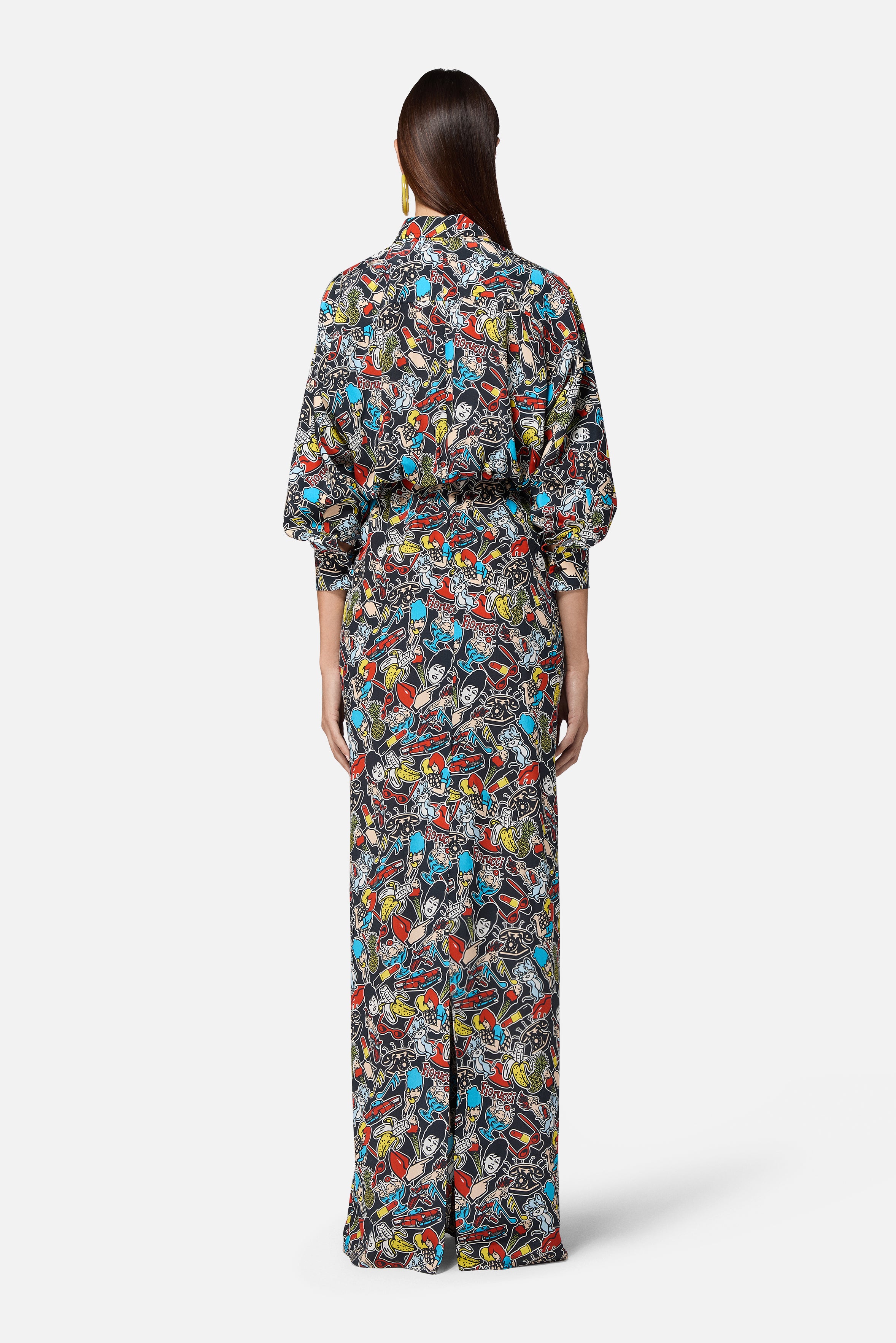 Toys Print Maxi Shirt Dress Black