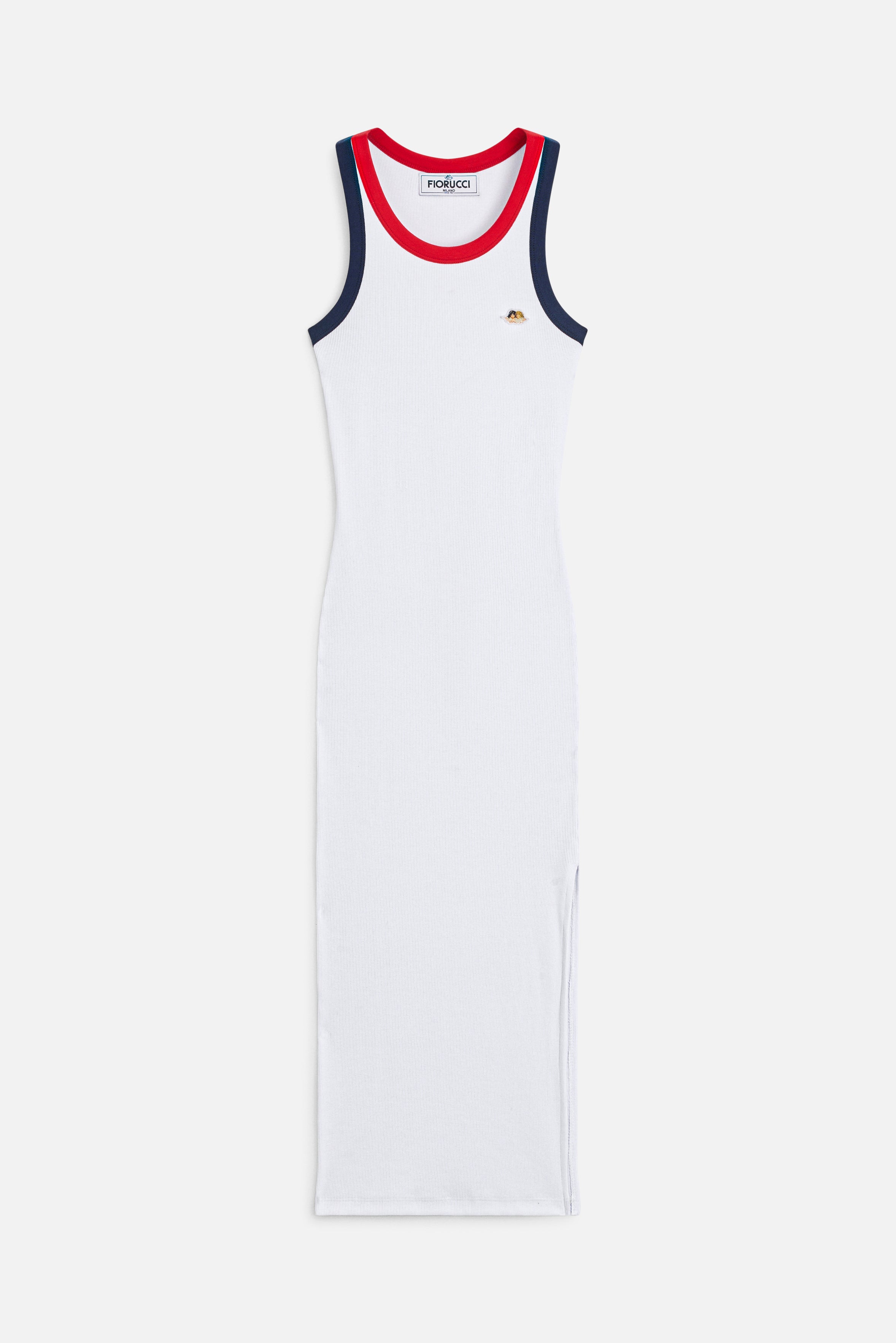 Contrast Trims Angels Patch Midi Dress White