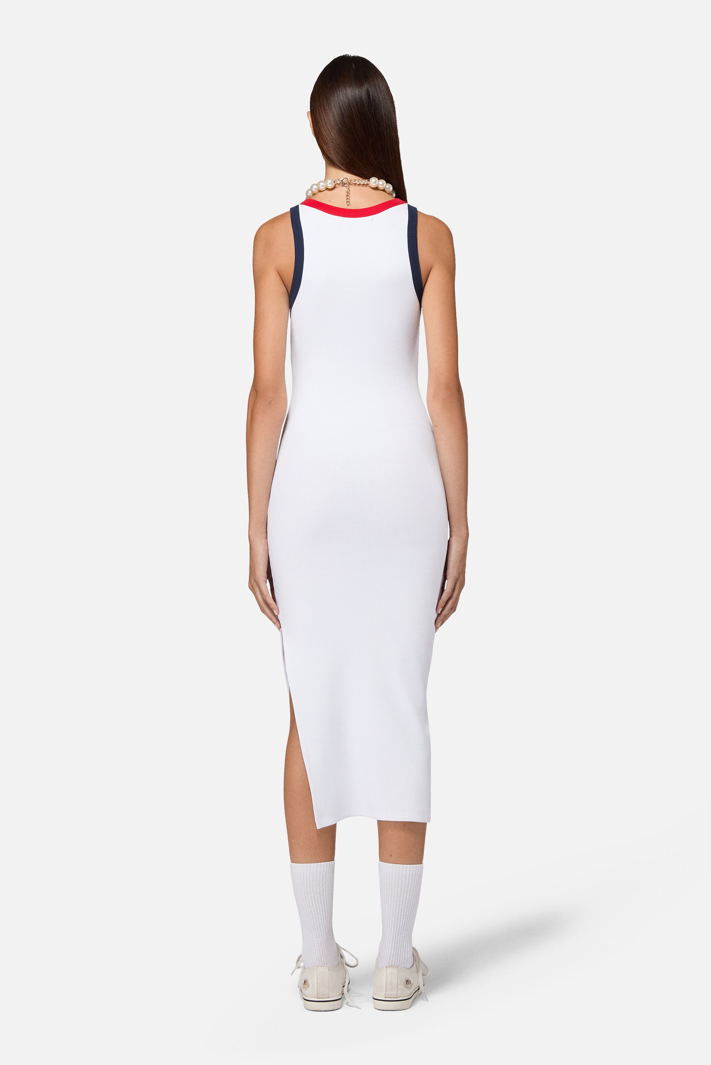 Contrast Trims Angels Patch Midi Dress White