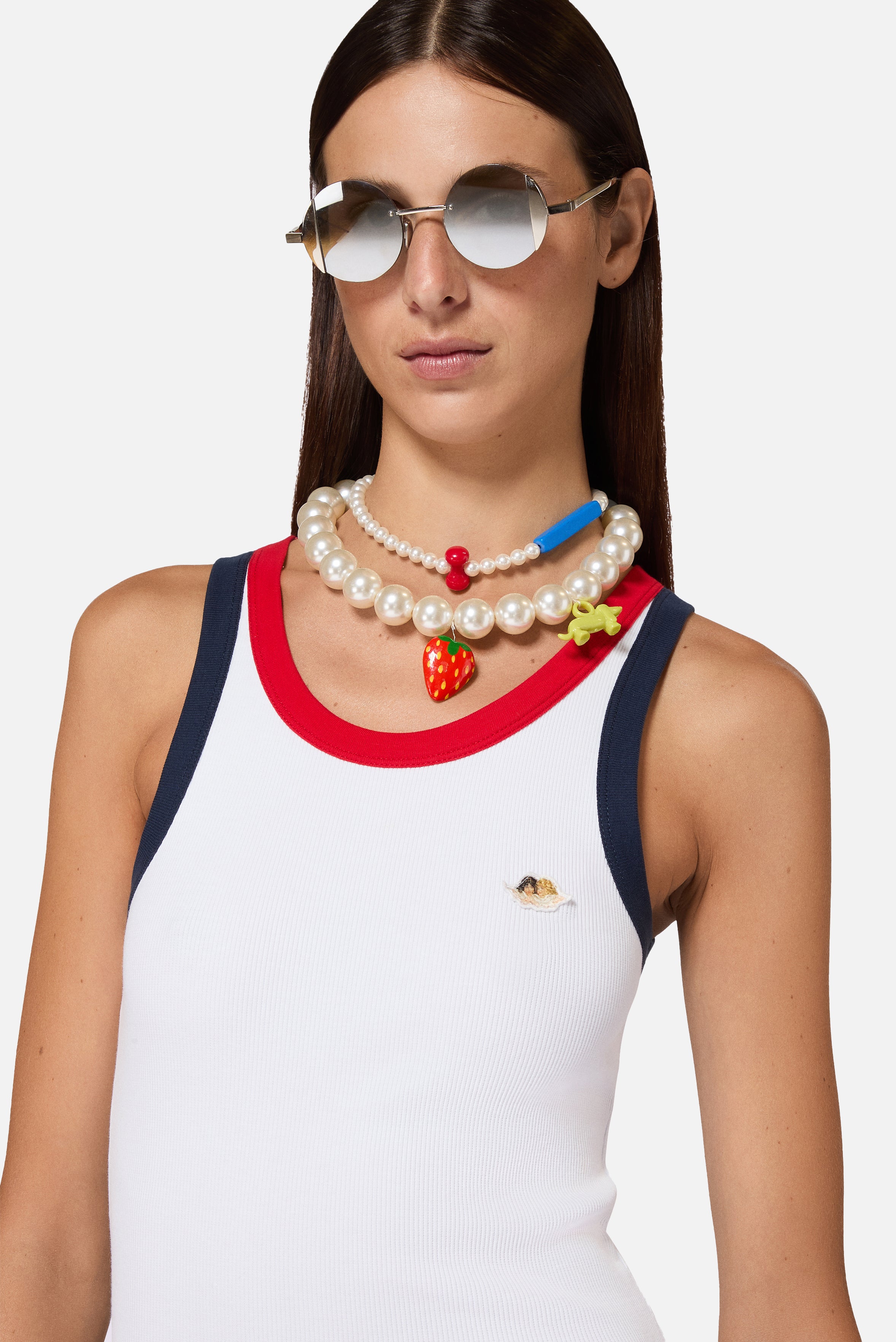 Contrast Trims Angels Patch Midi Dress White