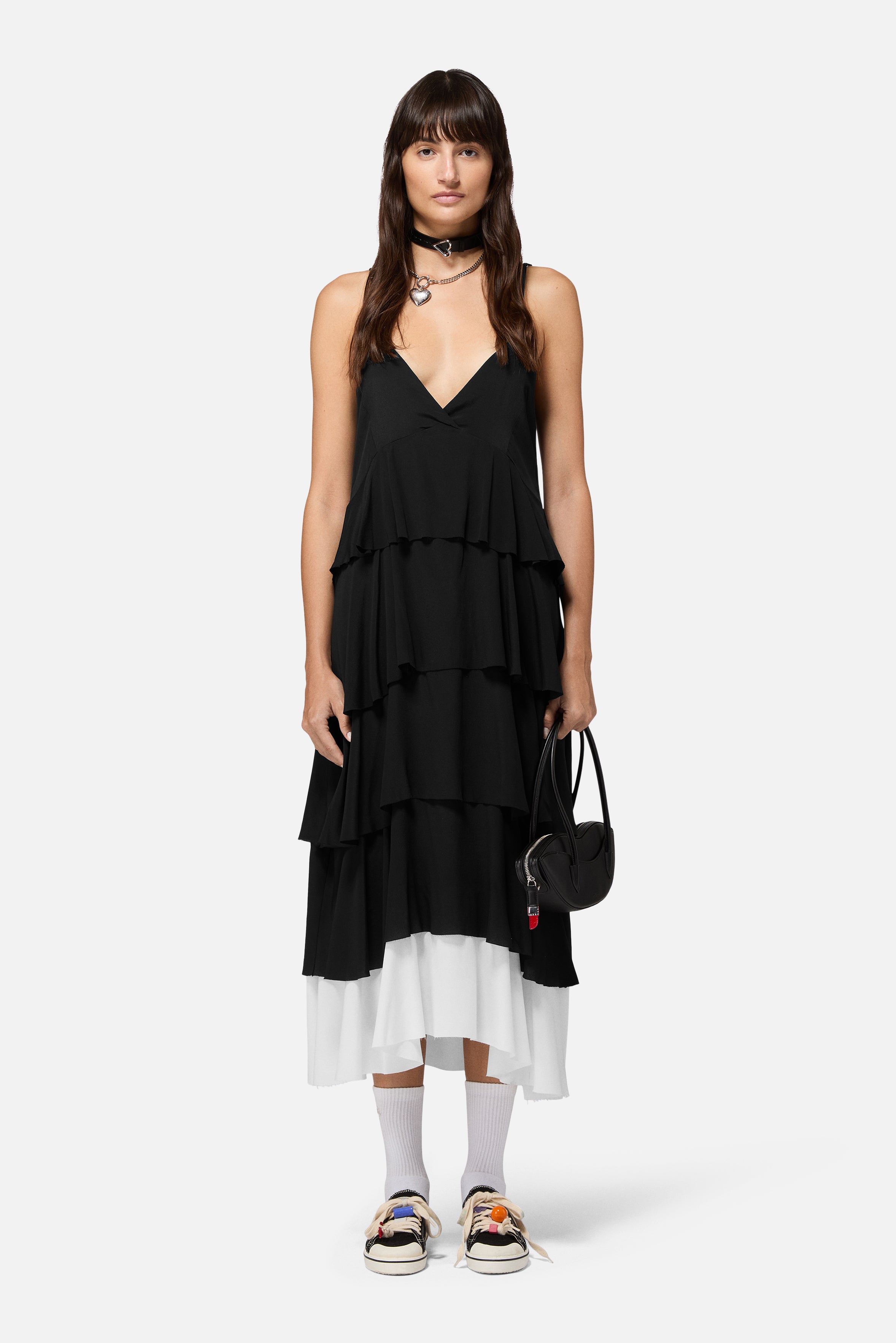 Ruffled Midi Dress Black
