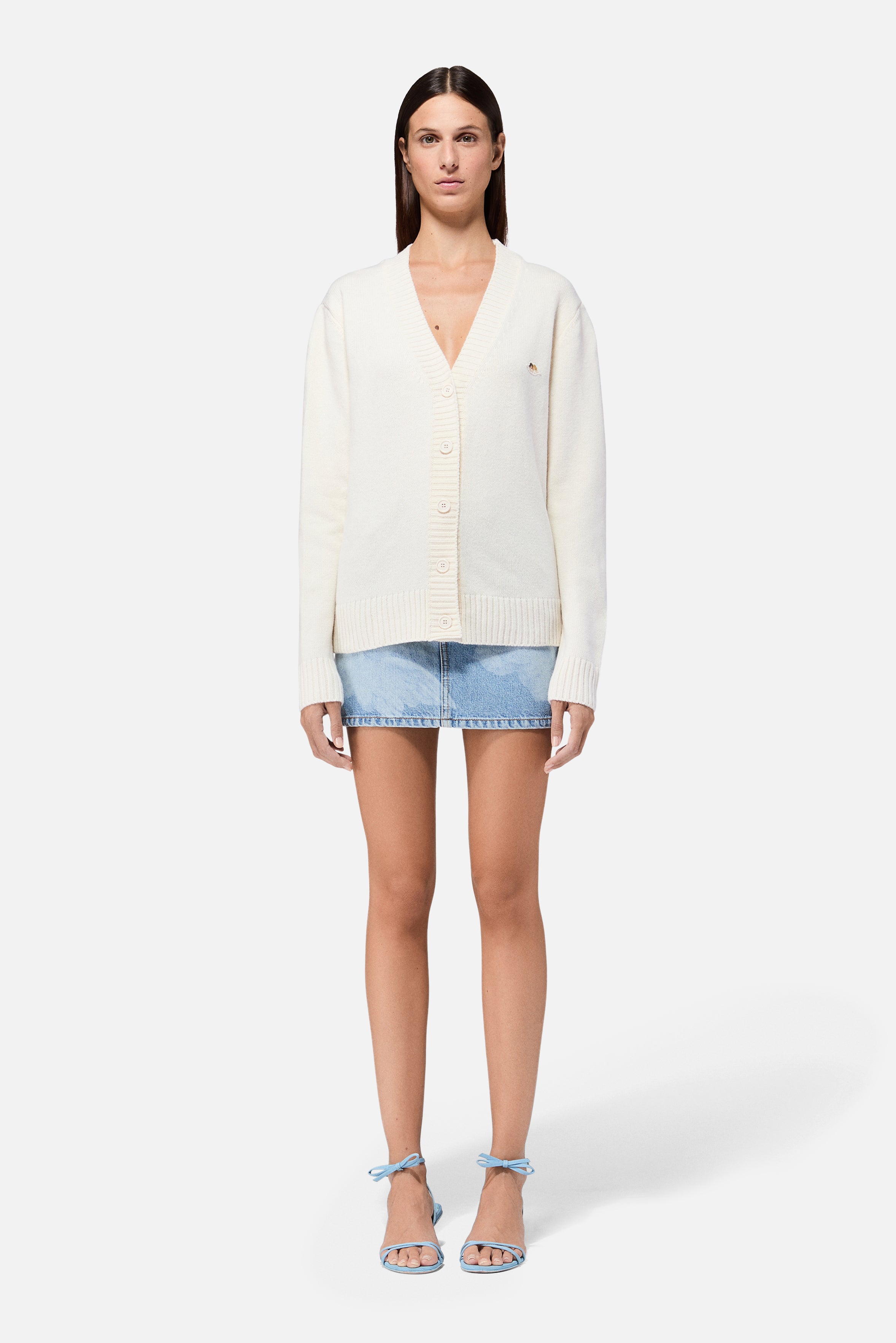 Angel Print Denim Mini Skirt Blue