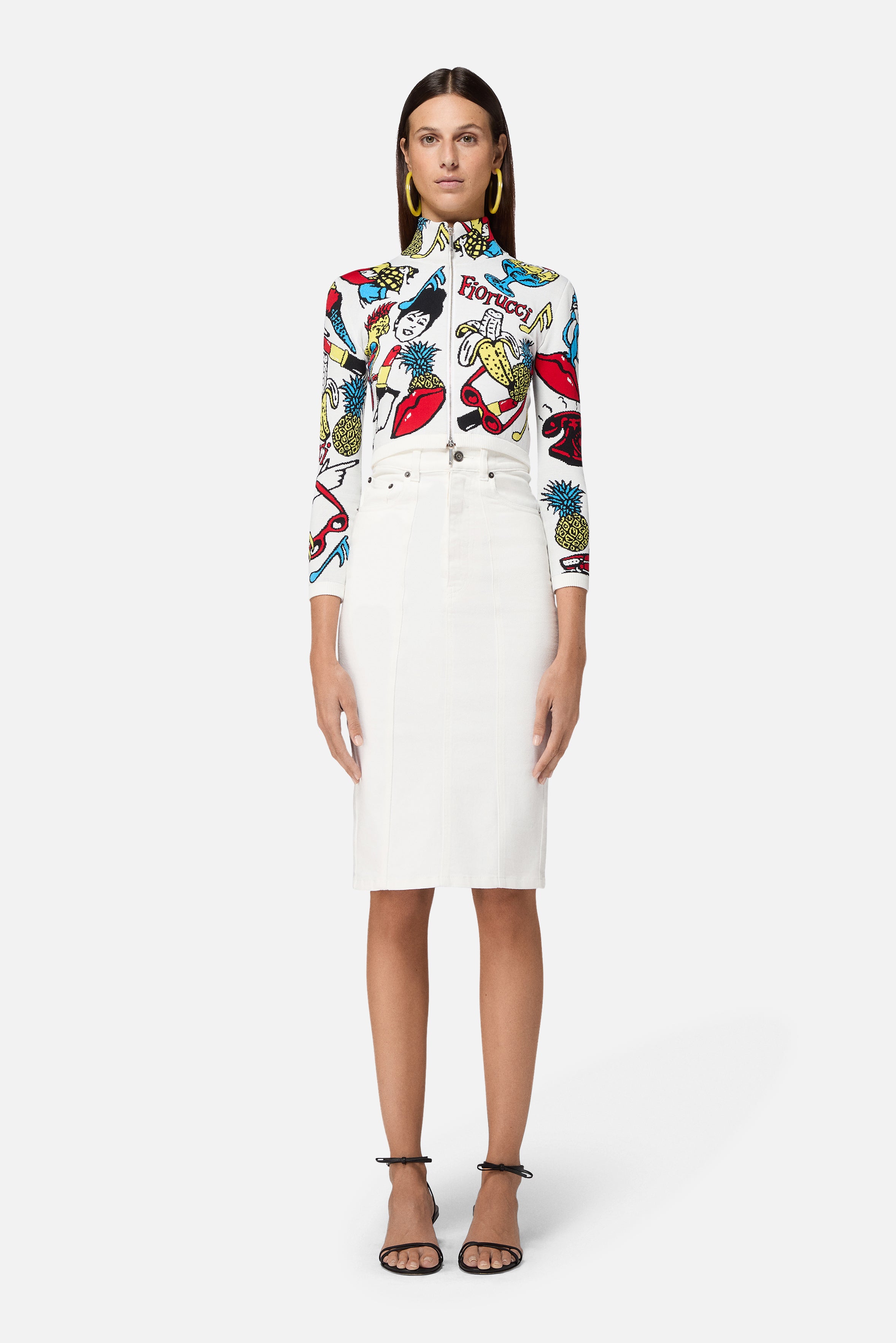 Double Heart Pockets Midi Skirt White