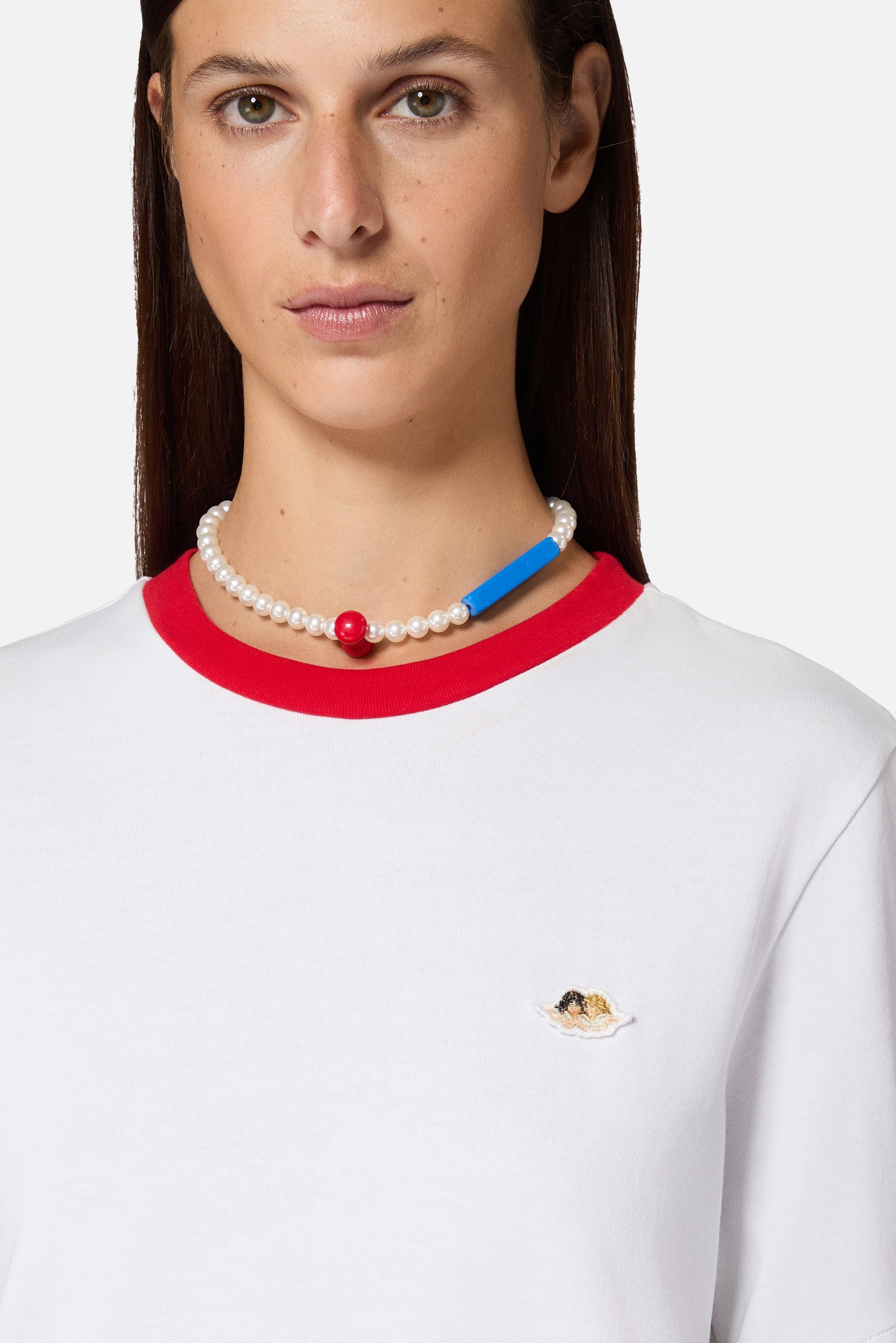 Contrast Trims Angels Patch Regular T-Shirt White