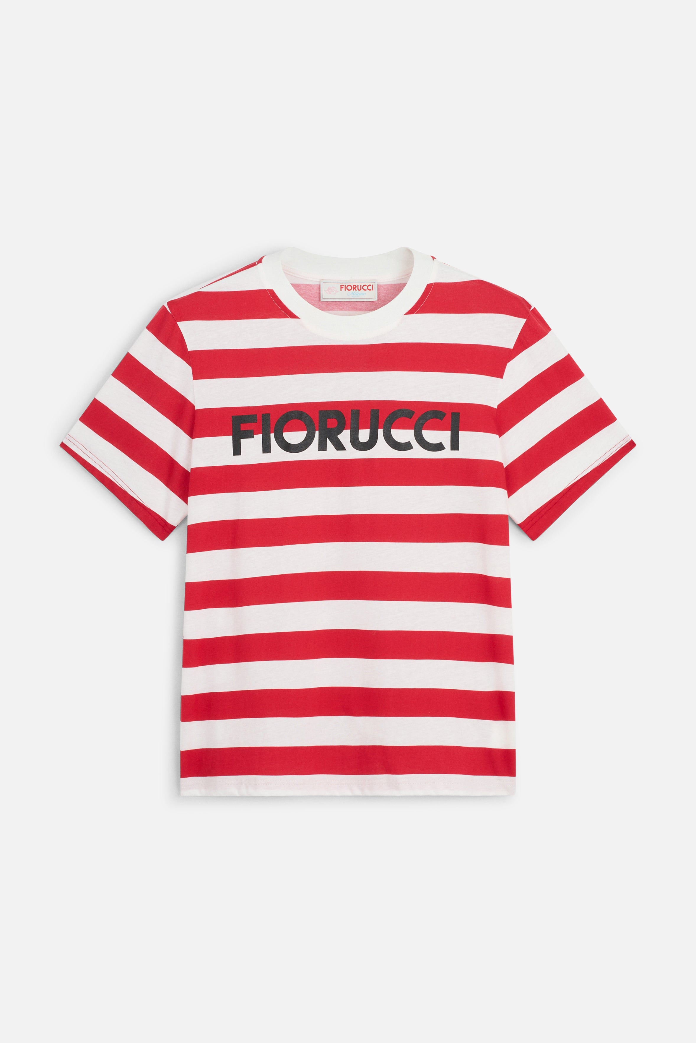 T-Shirt Regular a Righe con Logo Rossa