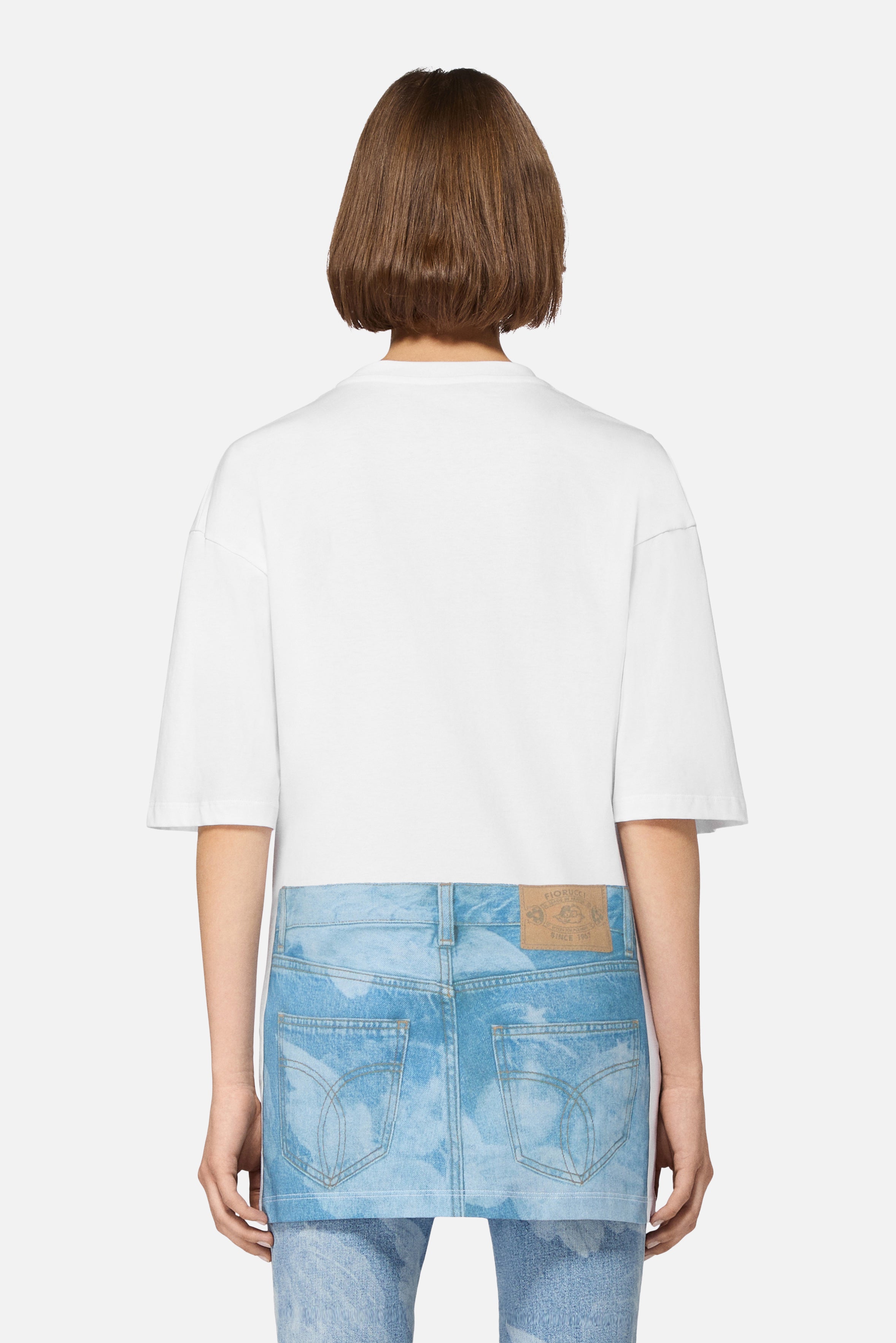 Angel Jeans Print Long Relaxed T-Shirt White