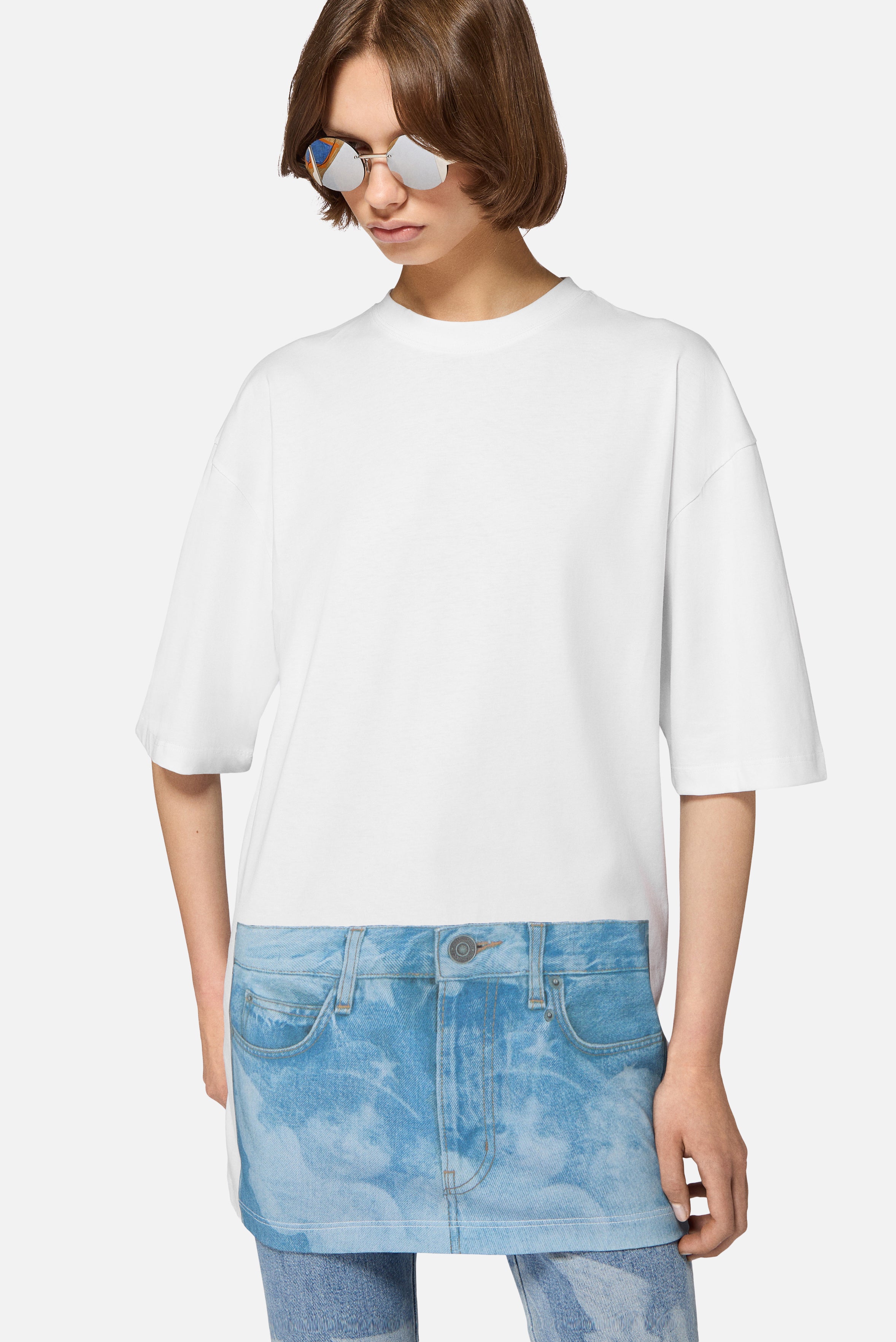 Angel Jeans Print Long Relaxed T-Shirt White