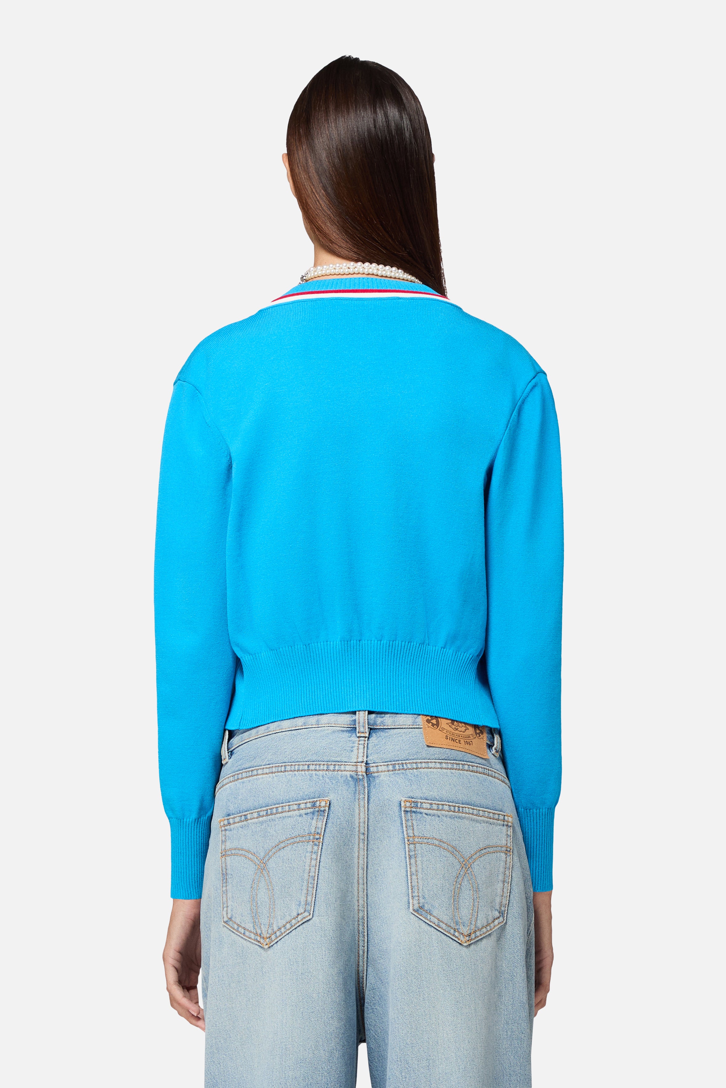 Contrast Trims Cardigan Light Blue