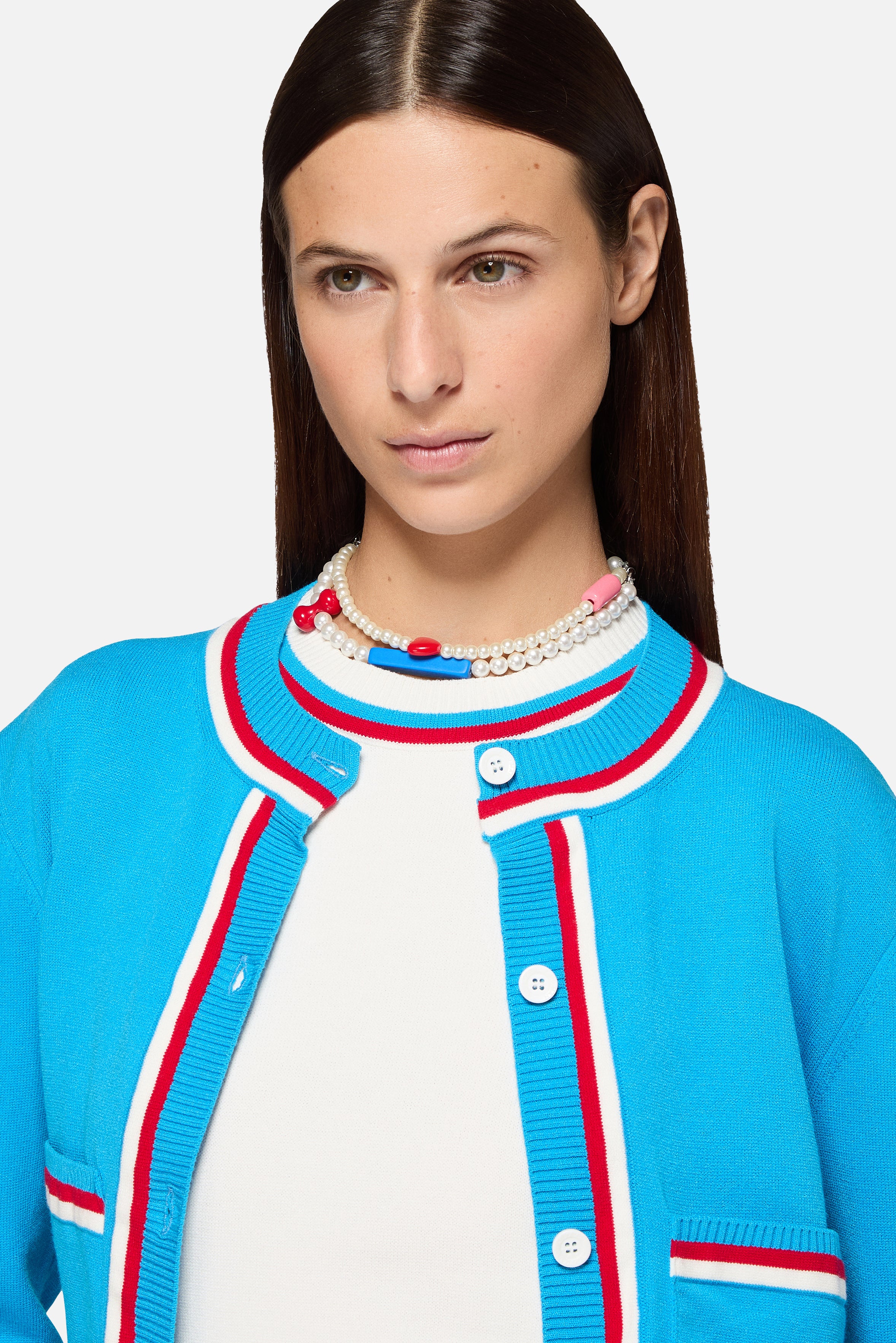 Contrast Trims Cardigan Light Blue