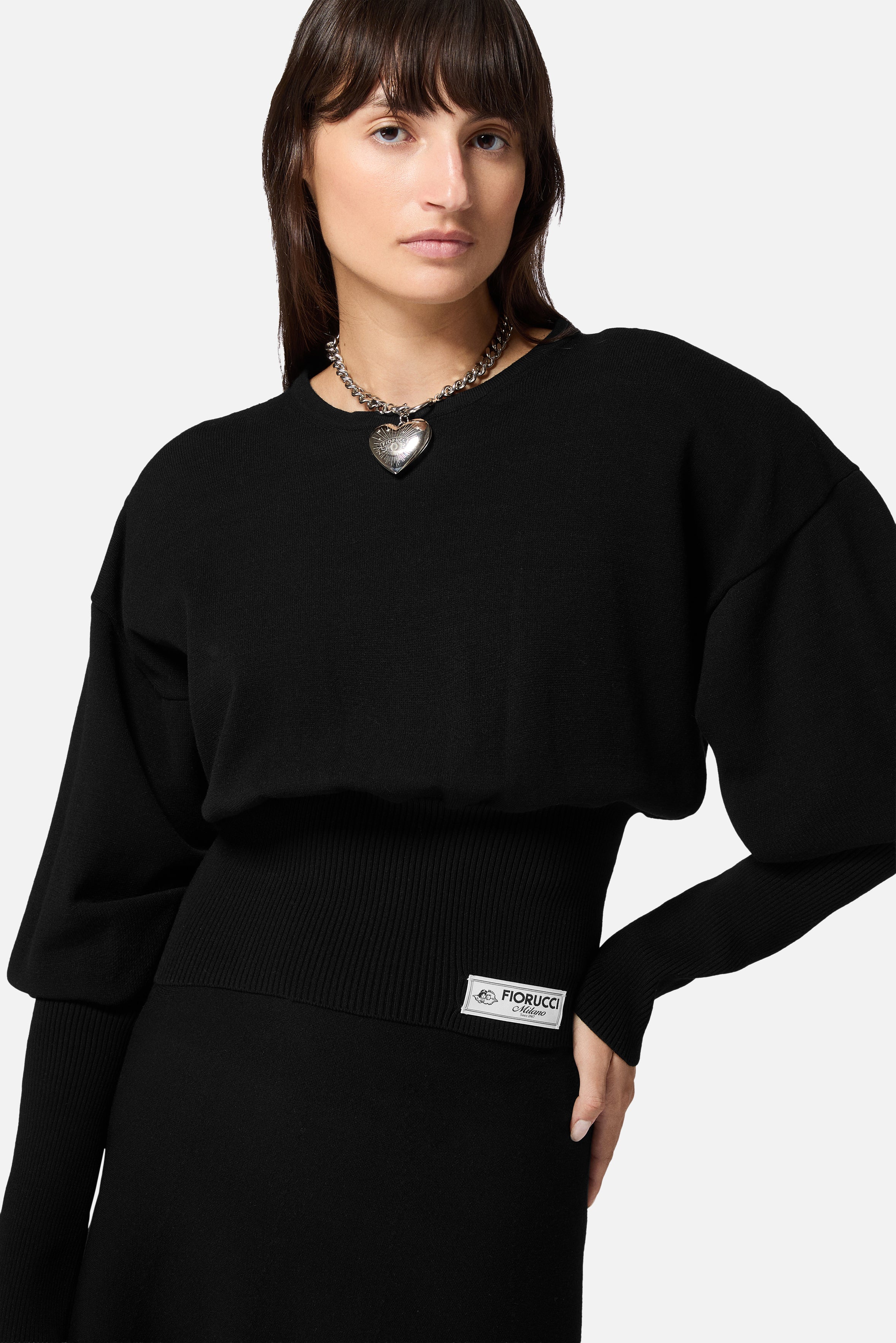 Puff Sleeves Knit Top Black