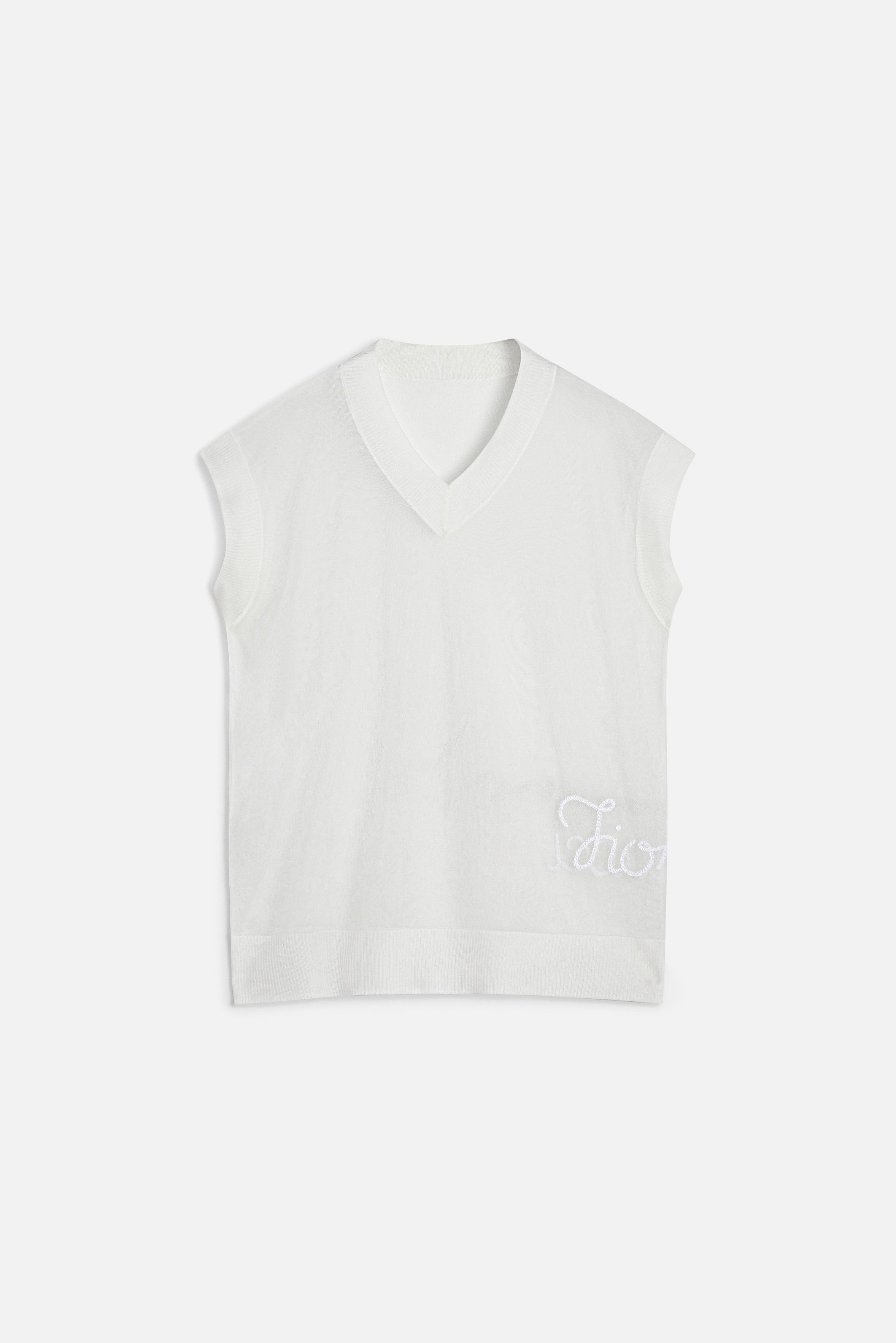 Sheer Cursive Logo Top White