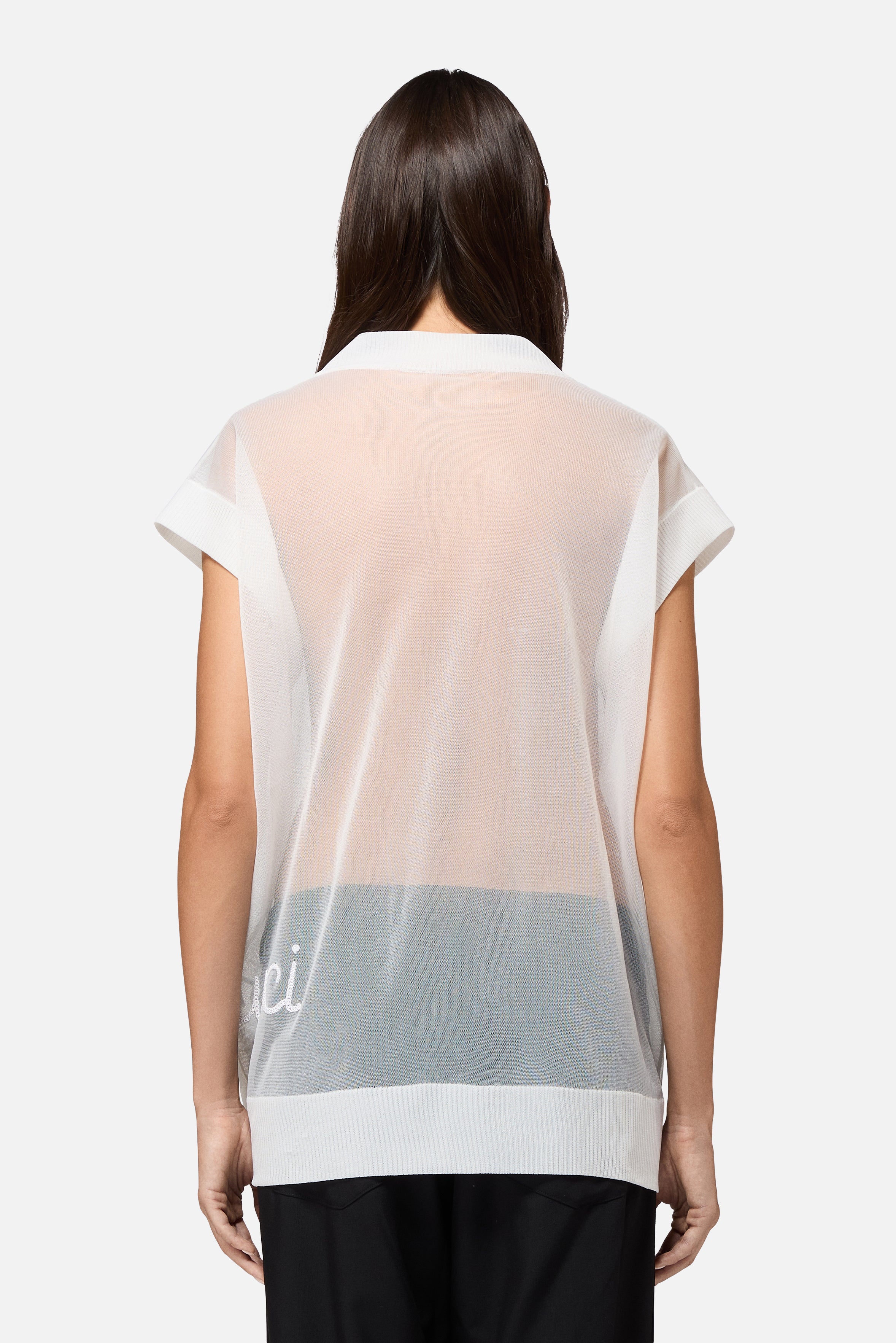 Sheer Cursive Logo Top White