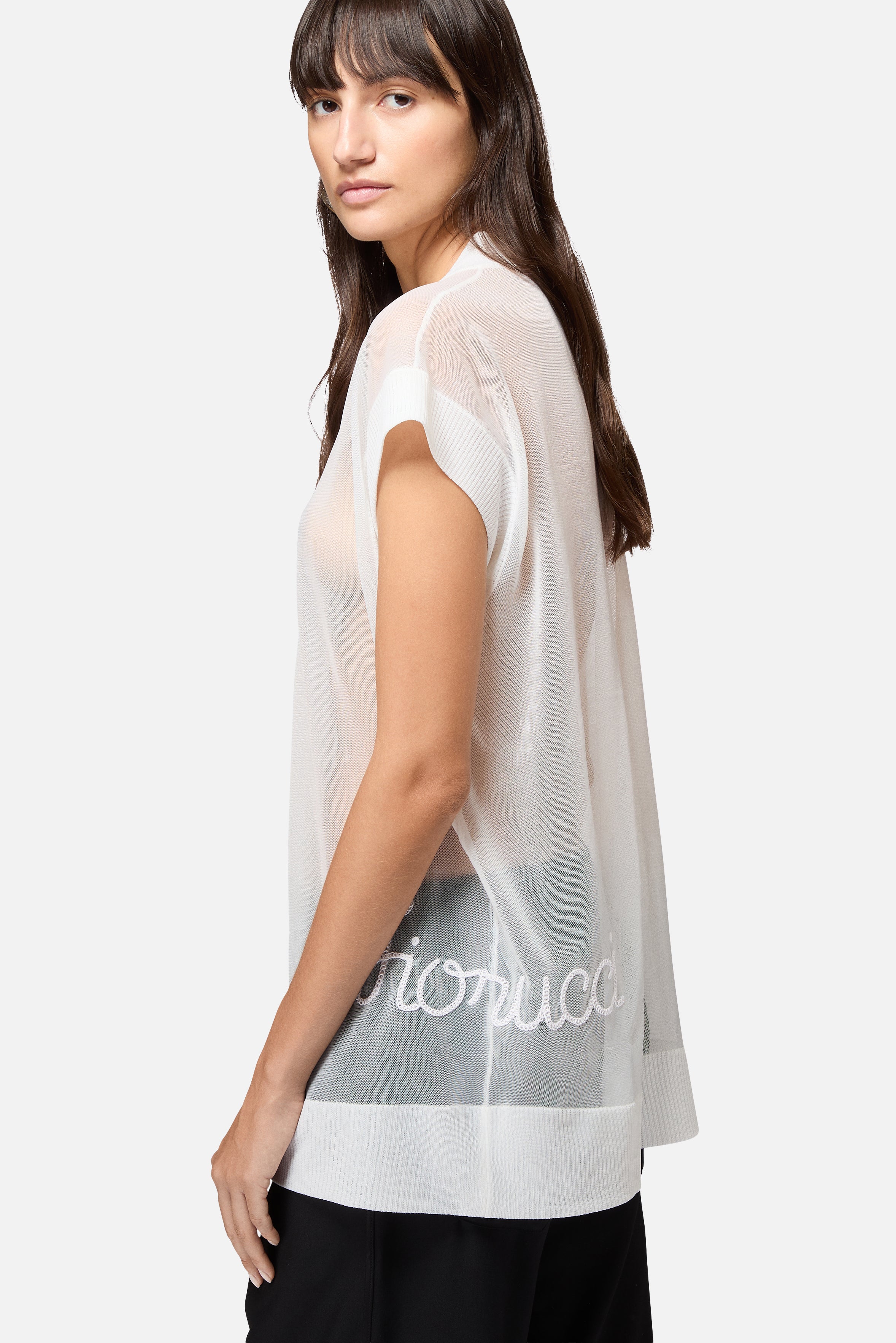 Sheer Cursive Logo Top White