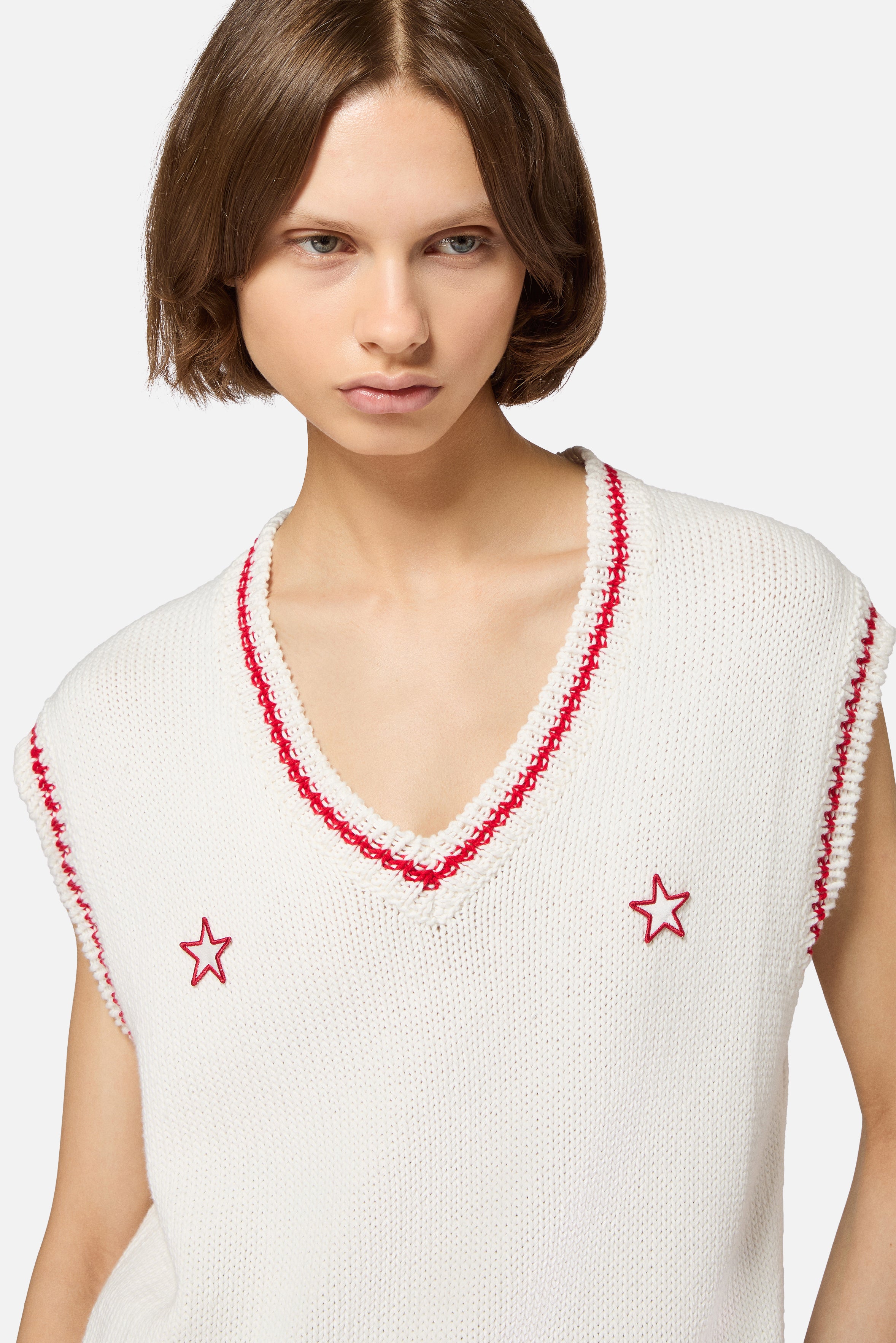 Stars V-Neck Vest White