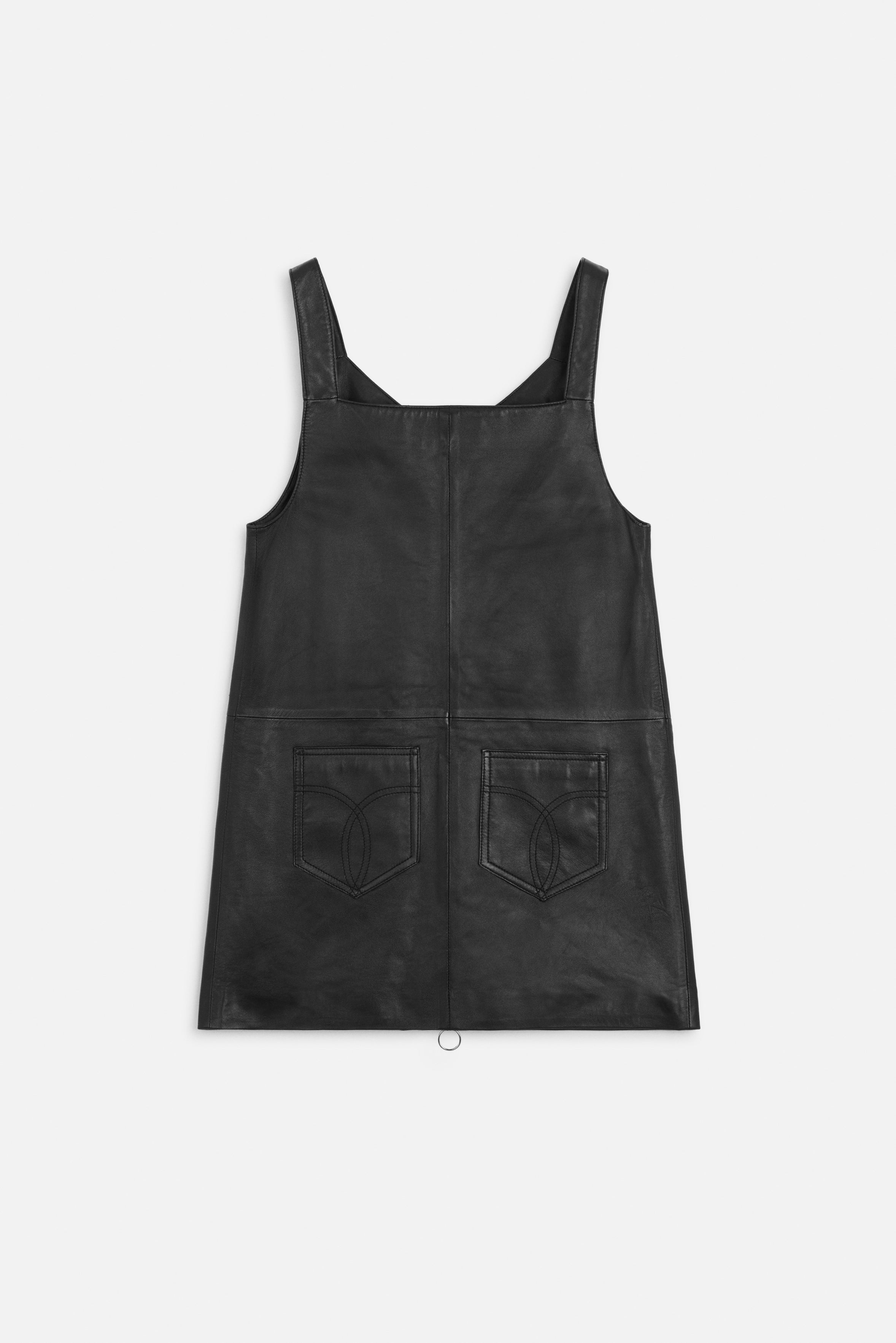 Leather Zippered Mini Dress Black