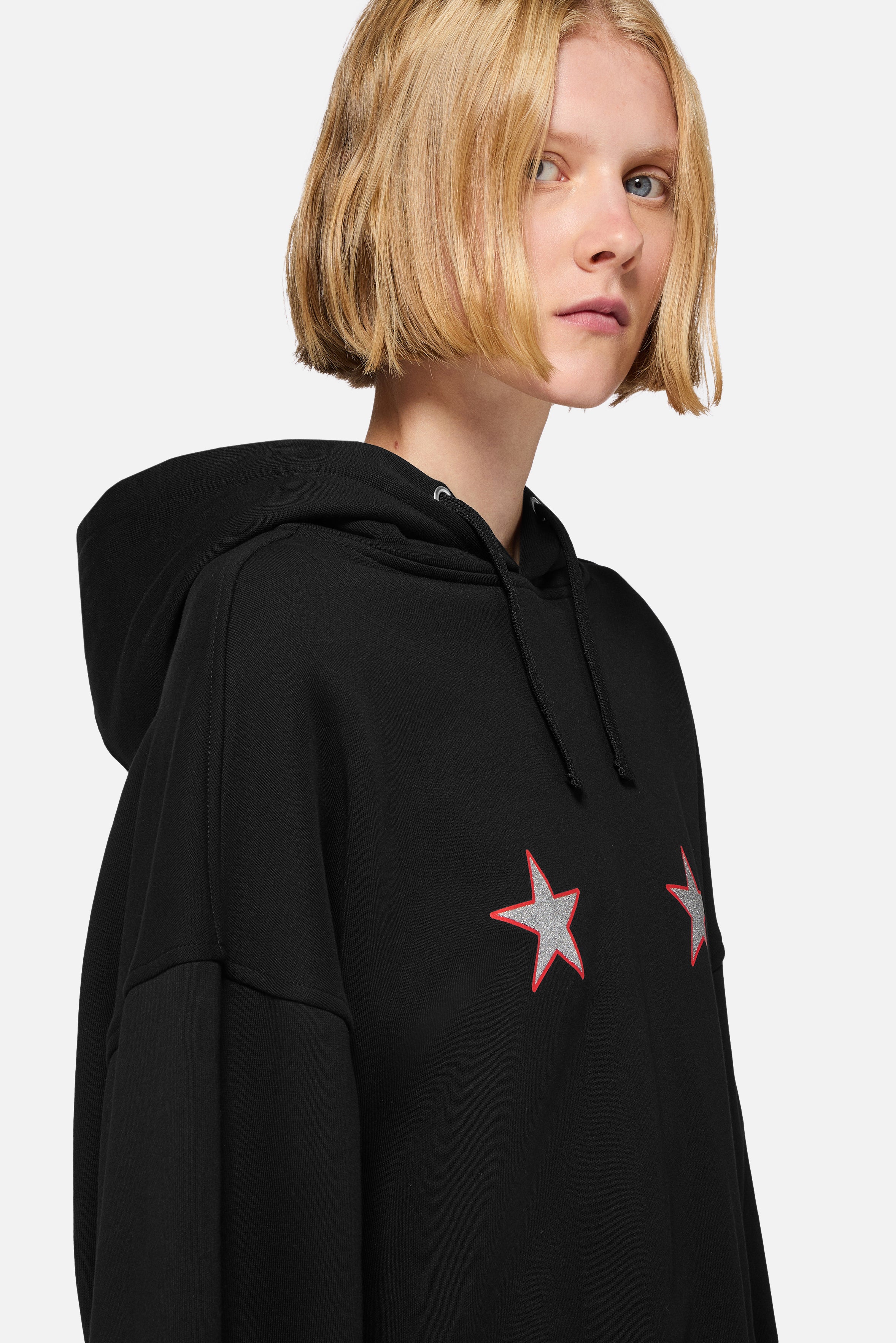 Stars Cropped Hoodie Black
