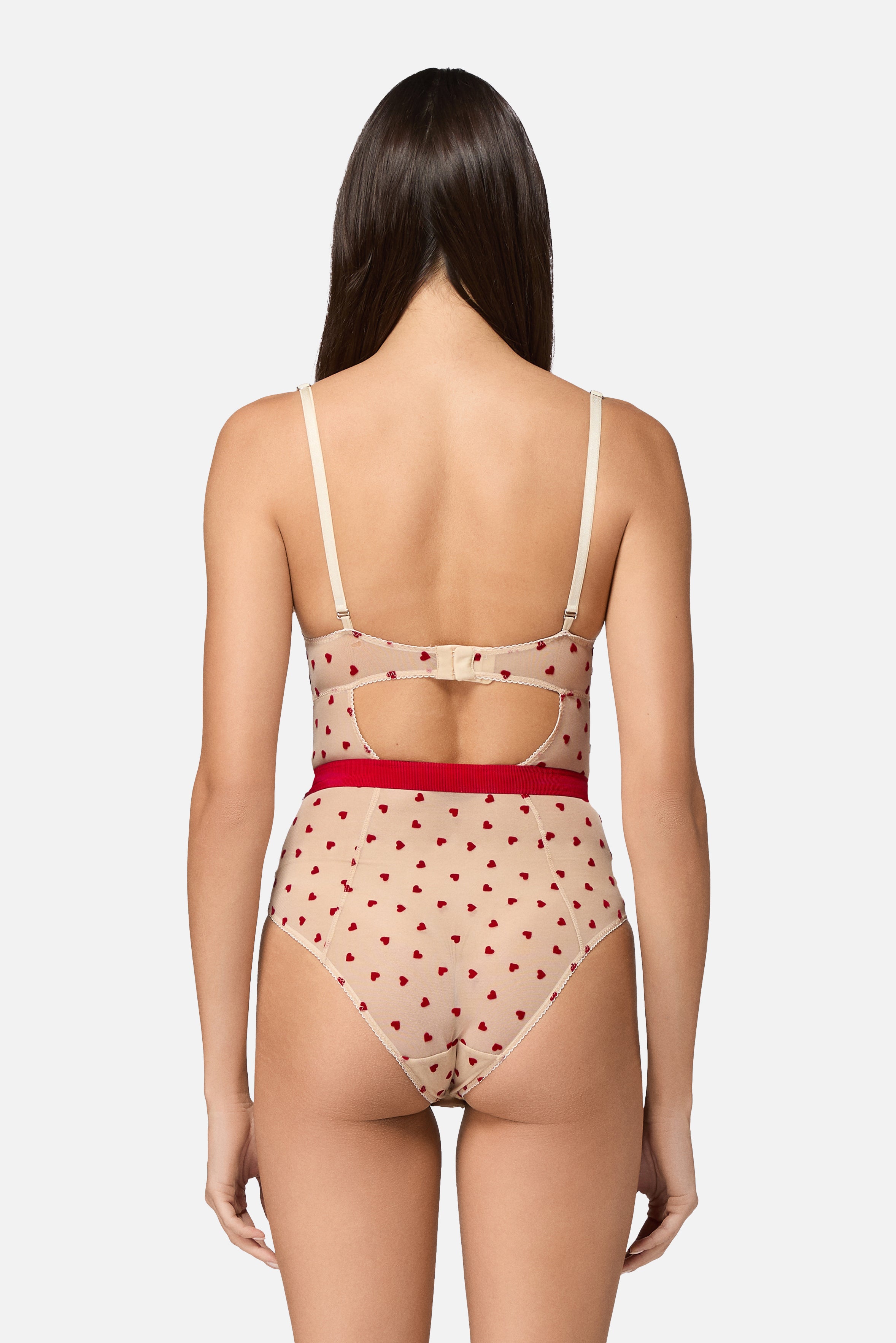 Body in Tulle con Cuori Ricamati Nude