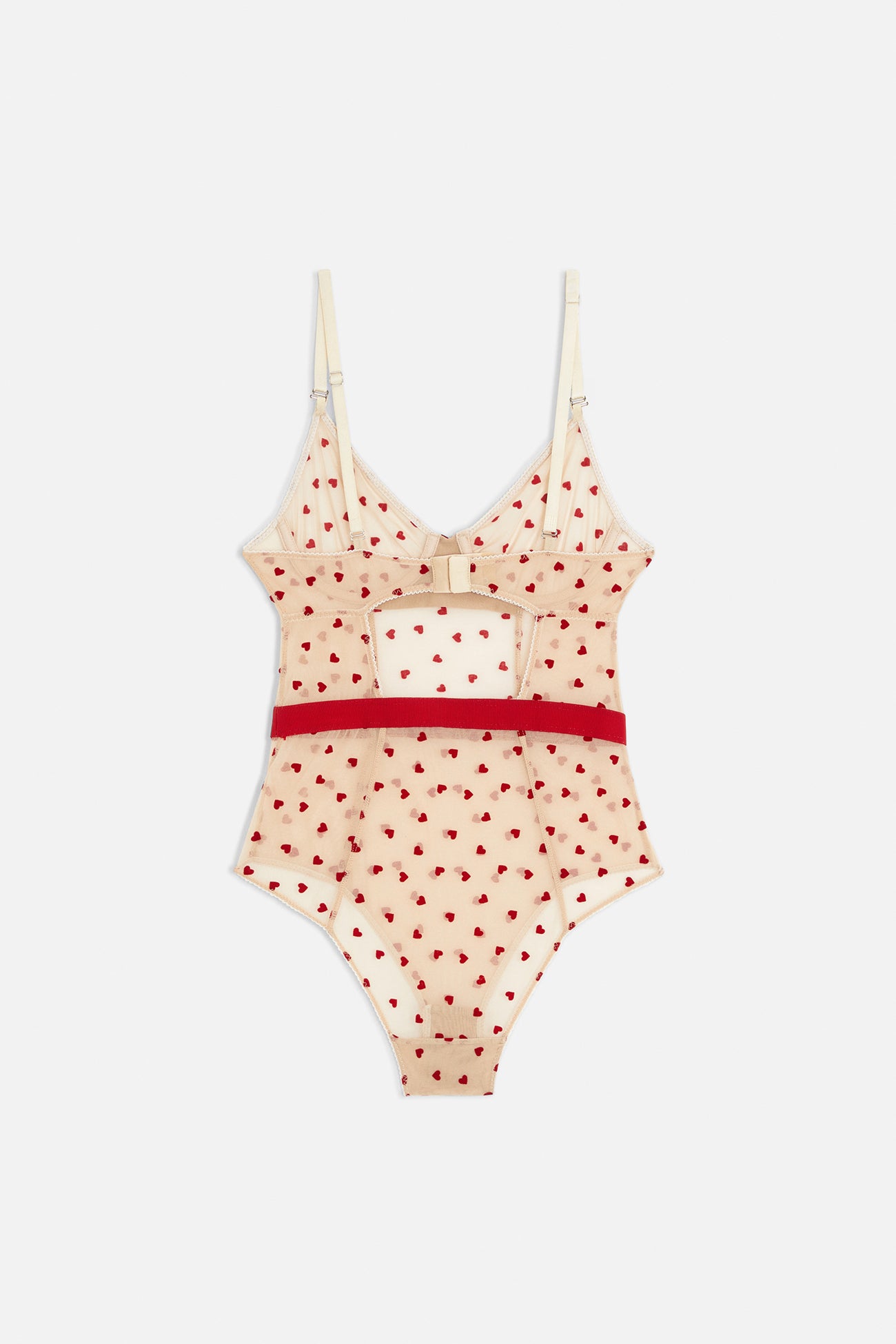 Body in Tulle con Cuori Ricamati Nude